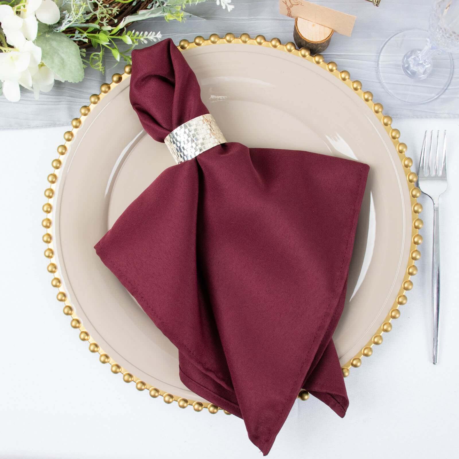 5 Pack Commercial Grade Polyester Napkins 20"x20" Burgundy - 220GSM Stain & Wrinkle Resistant Cloth Napkins - Image 6