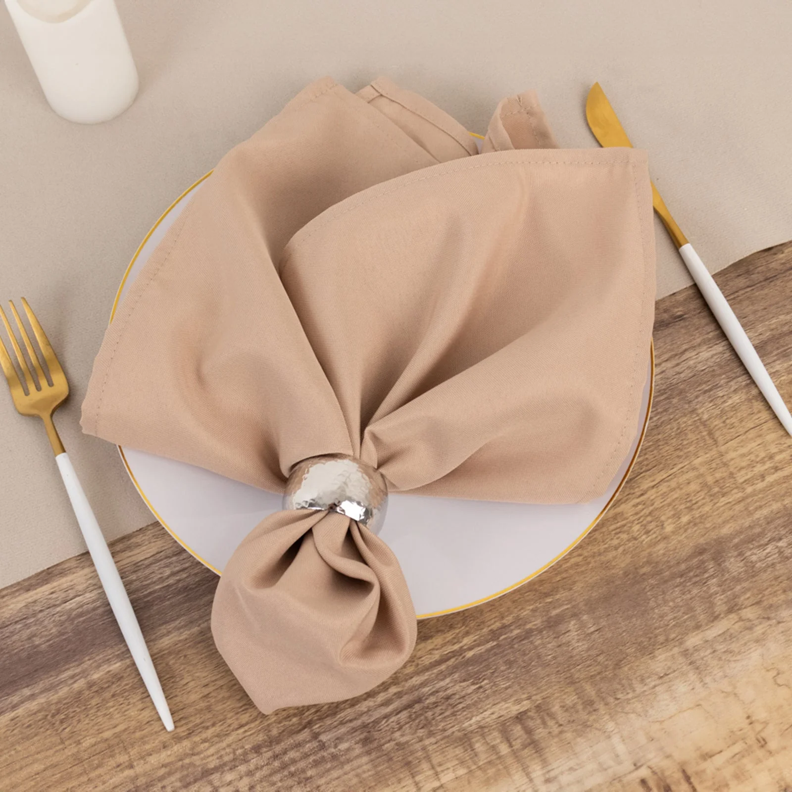 5 Pack Commercial Grade Polyester Napkins 20"x20" Nude - 220GSM Stain & Wrinkle Resistant Cloth Napkins - Image 3