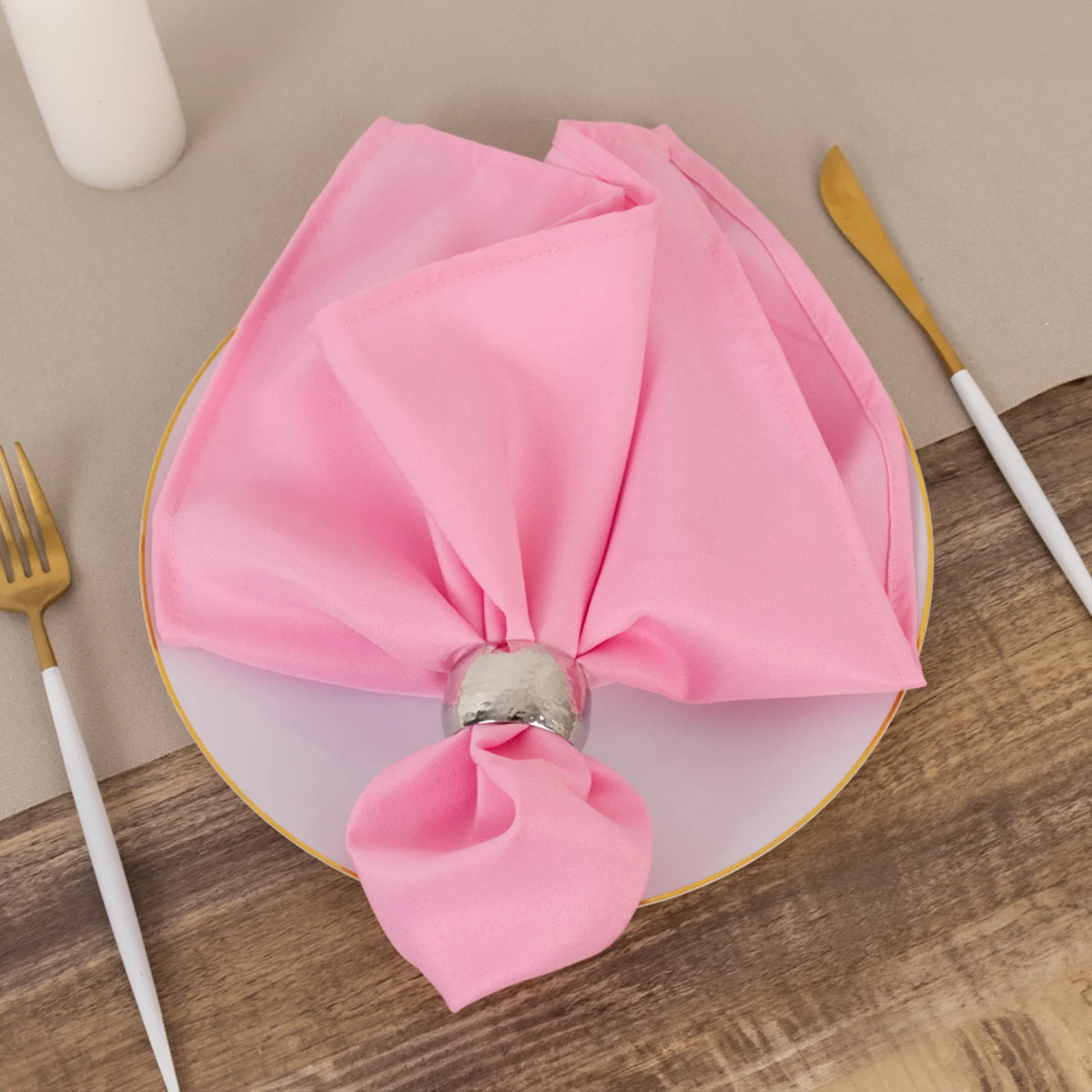 5 Pack Commercial Grade Polyester Napkins 20"x20" Pink - 220GSM Stain & Wrinkle Resistant Cloth Napkins - Image 3