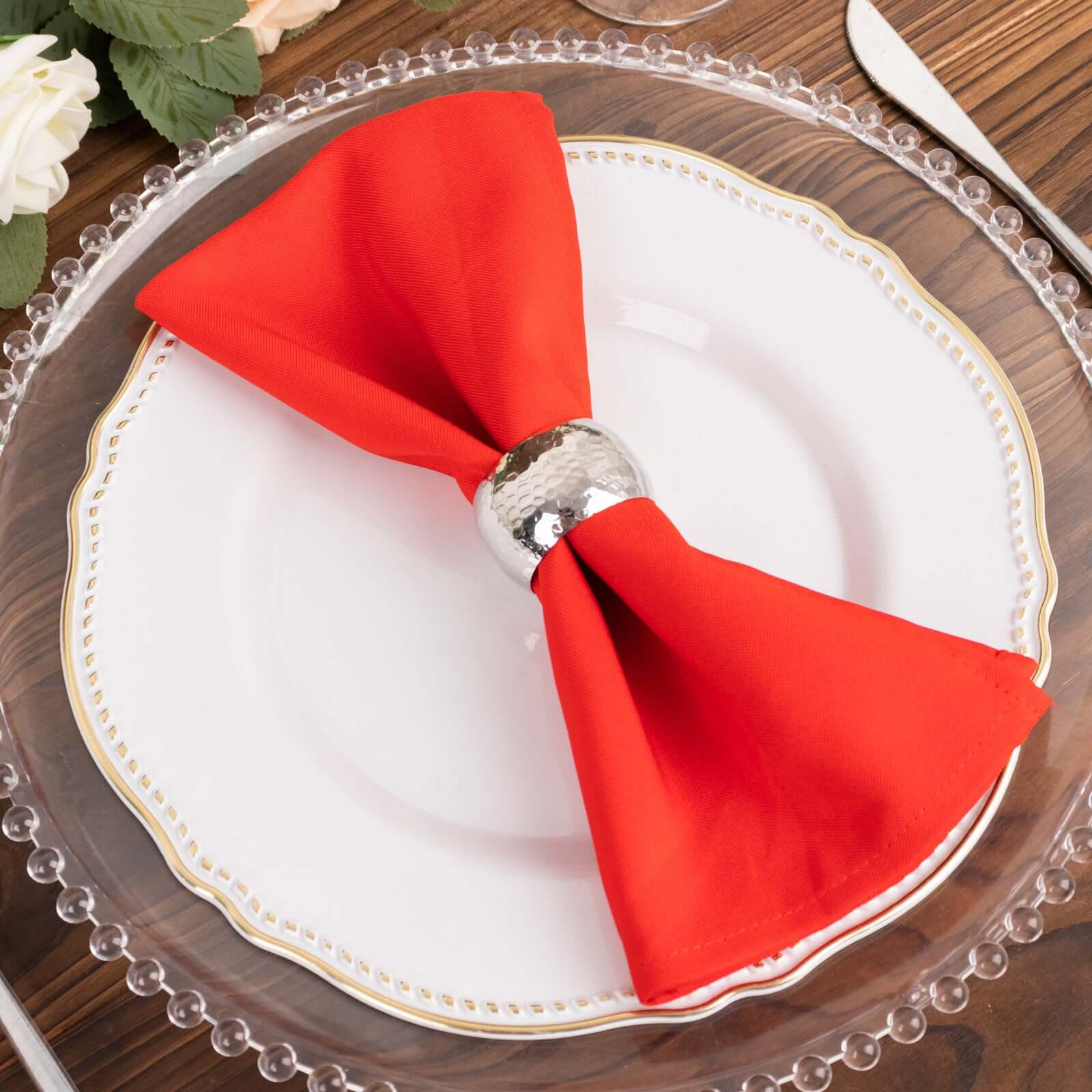 5 Pack Commercial Grade Polyester Napkins 20"x20" Red - 220GSM Stain & Wrinkle Resistant Cloth Napkins - Image 2
