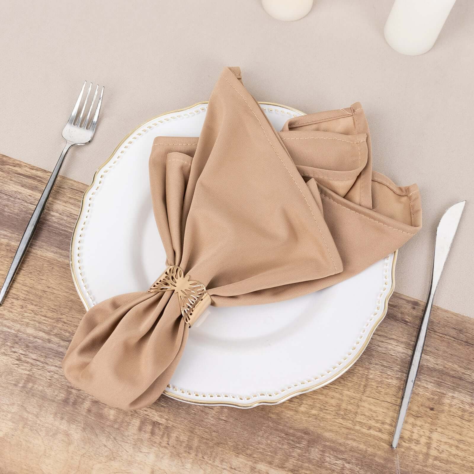 5 Pack Scuba Napkins 20"x20" Nude - Wrinkle-Free & Reusable Cloth Napkins