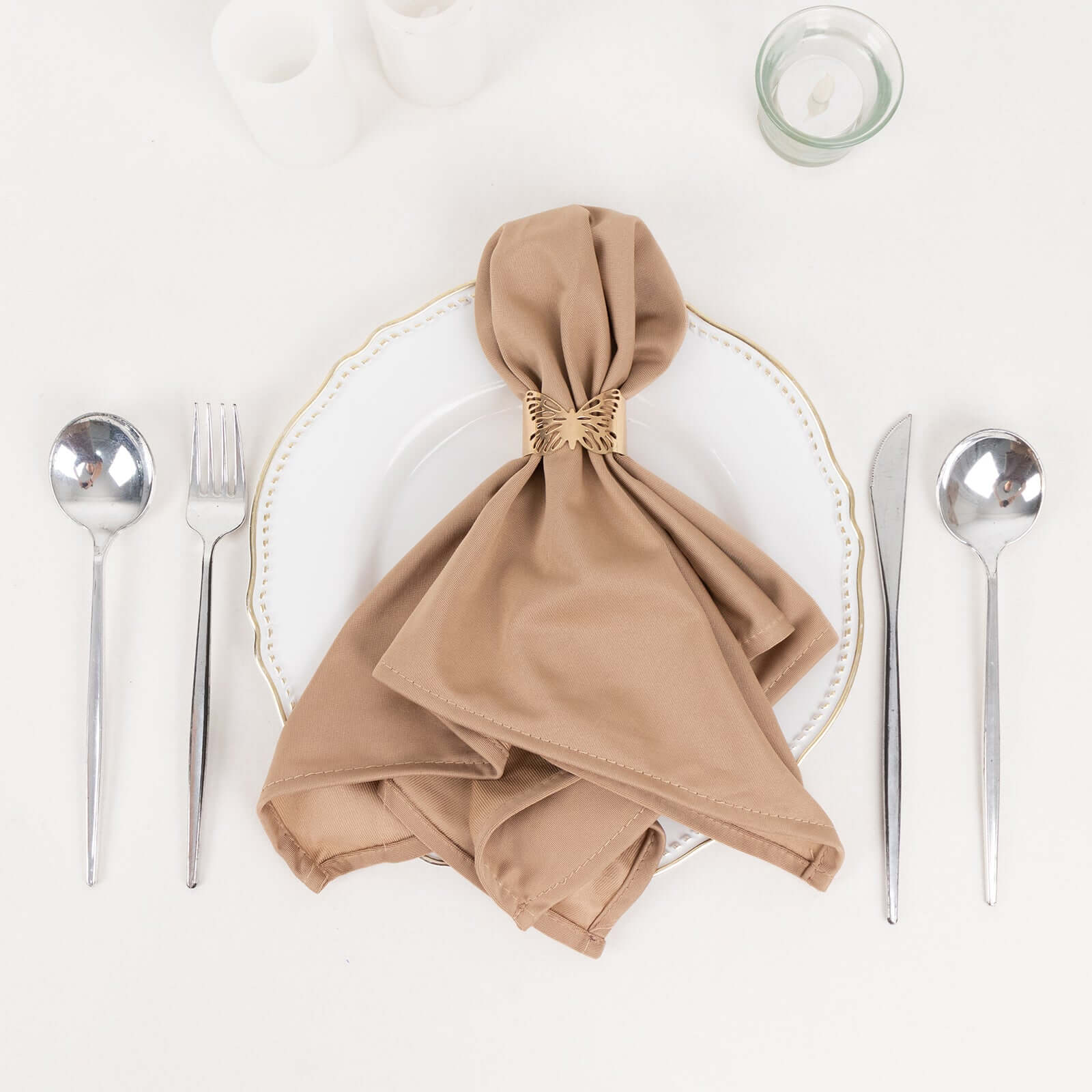 5 Pack Scuba Napkins 20"x20" Nude - Wrinkle-Free & Reusable Cloth Napkins - Image 5
