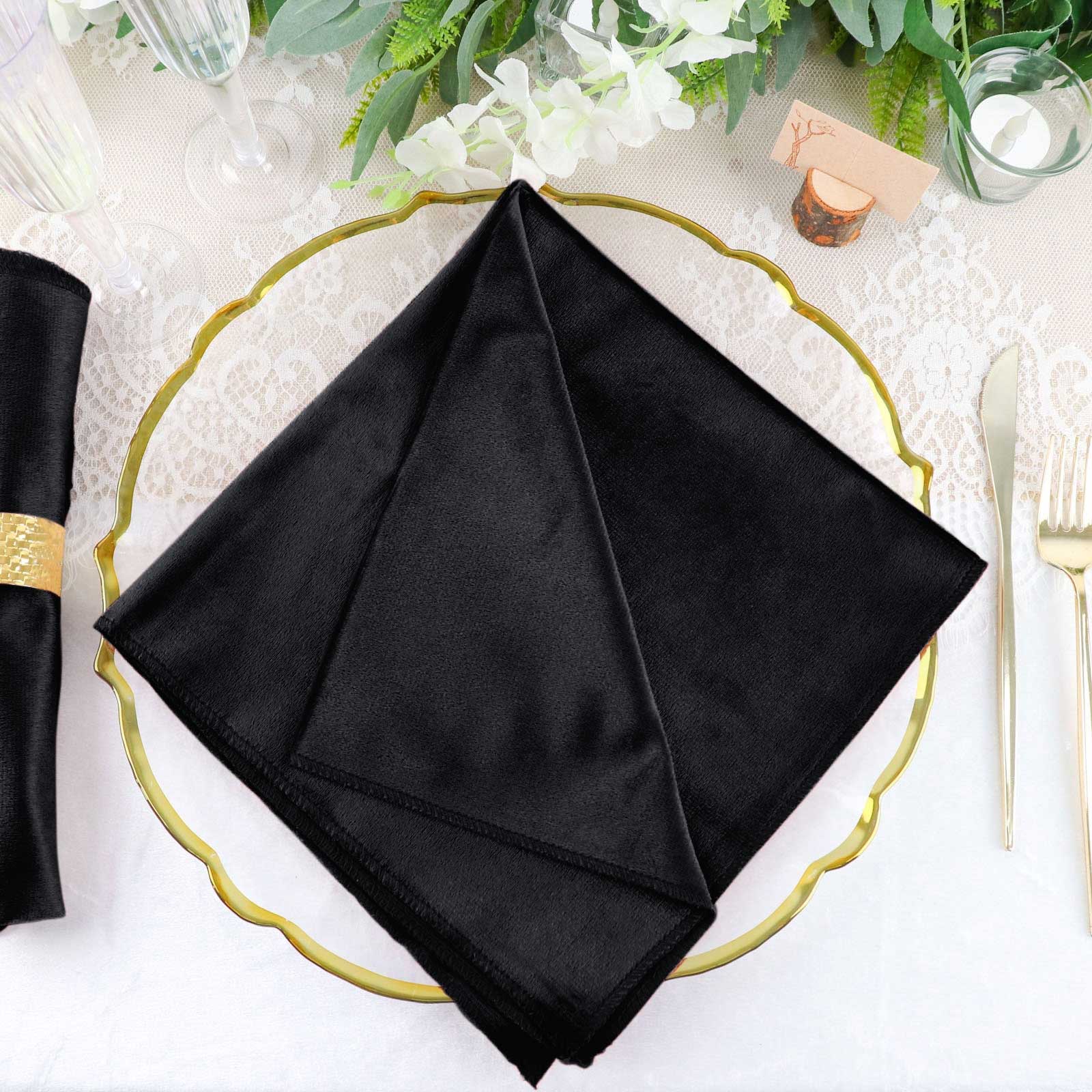 5 Pack Premium Velvet Napkins 20"x20" Black - Soft Sheen Finish Dinner Napkins - Image 3