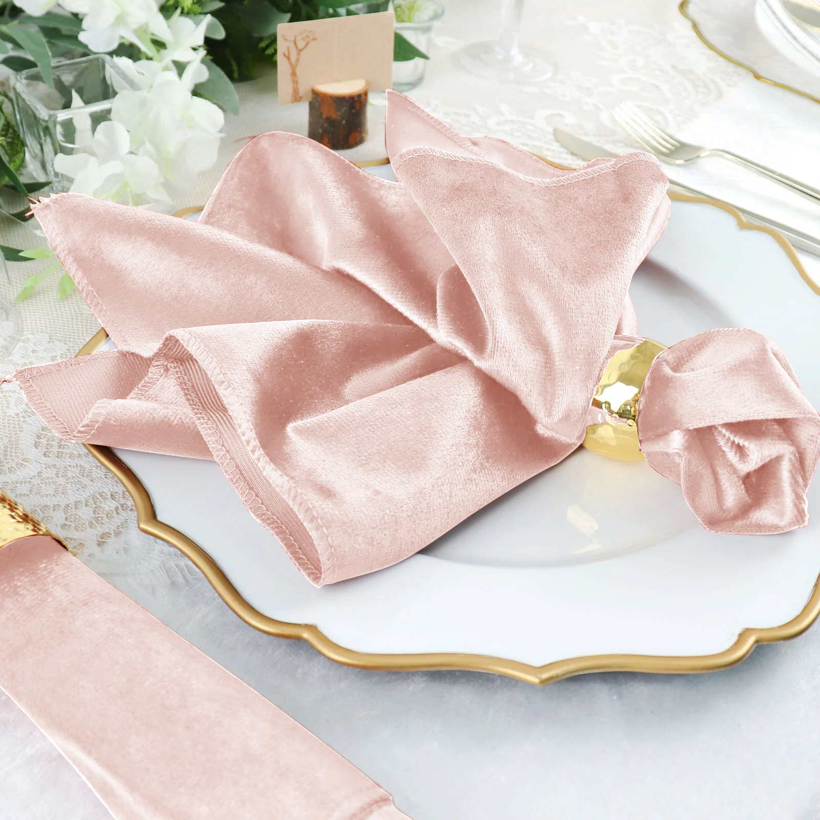 5 Pack Premium Velvet Napkins 20"x20" Blush - Soft Sheen Finish Dinner Napkins - Image 2