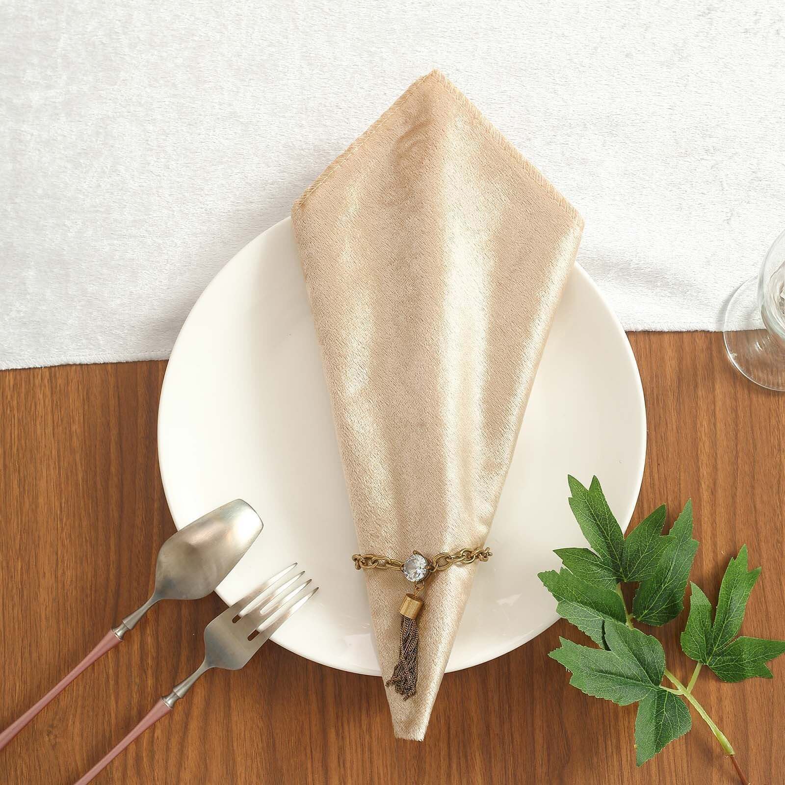 5 Pack Premium Velvet Napkins 20"x20" Champagne - Soft Sheen Finish Dinner Napkins - Image 7
