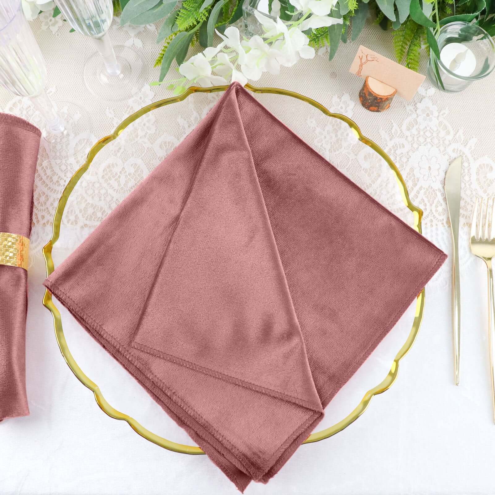 5 Pack Premium Velvet Napkins 20"x20" Dusty Rose - Soft Sheen Finish Dinner Napkins - Image 3