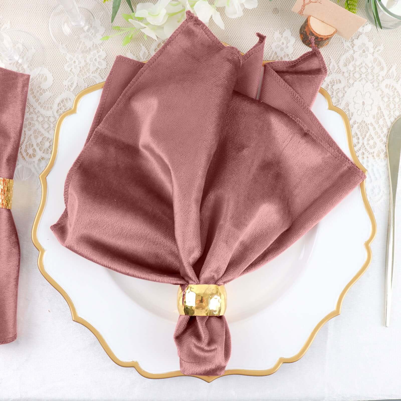 5 Pack Premium Velvet Napkins 20"x20" Dusty Rose - Soft Sheen Finish Dinner Napkins - Image 7