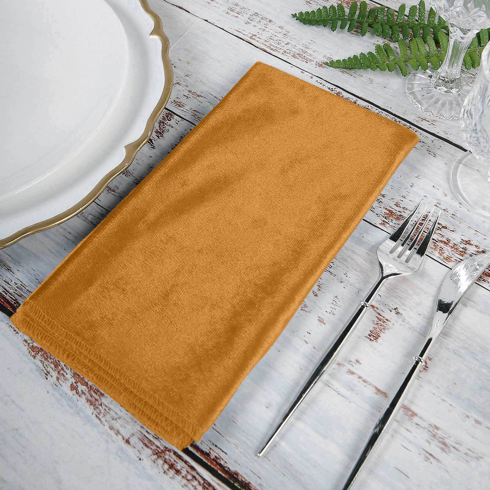 5 Pack Premium Velvet Napkins 20"x20" Gold - Soft Sheen Finish Dinner Napkins for Luxe Weddings, Banquets & Parties - Image 7