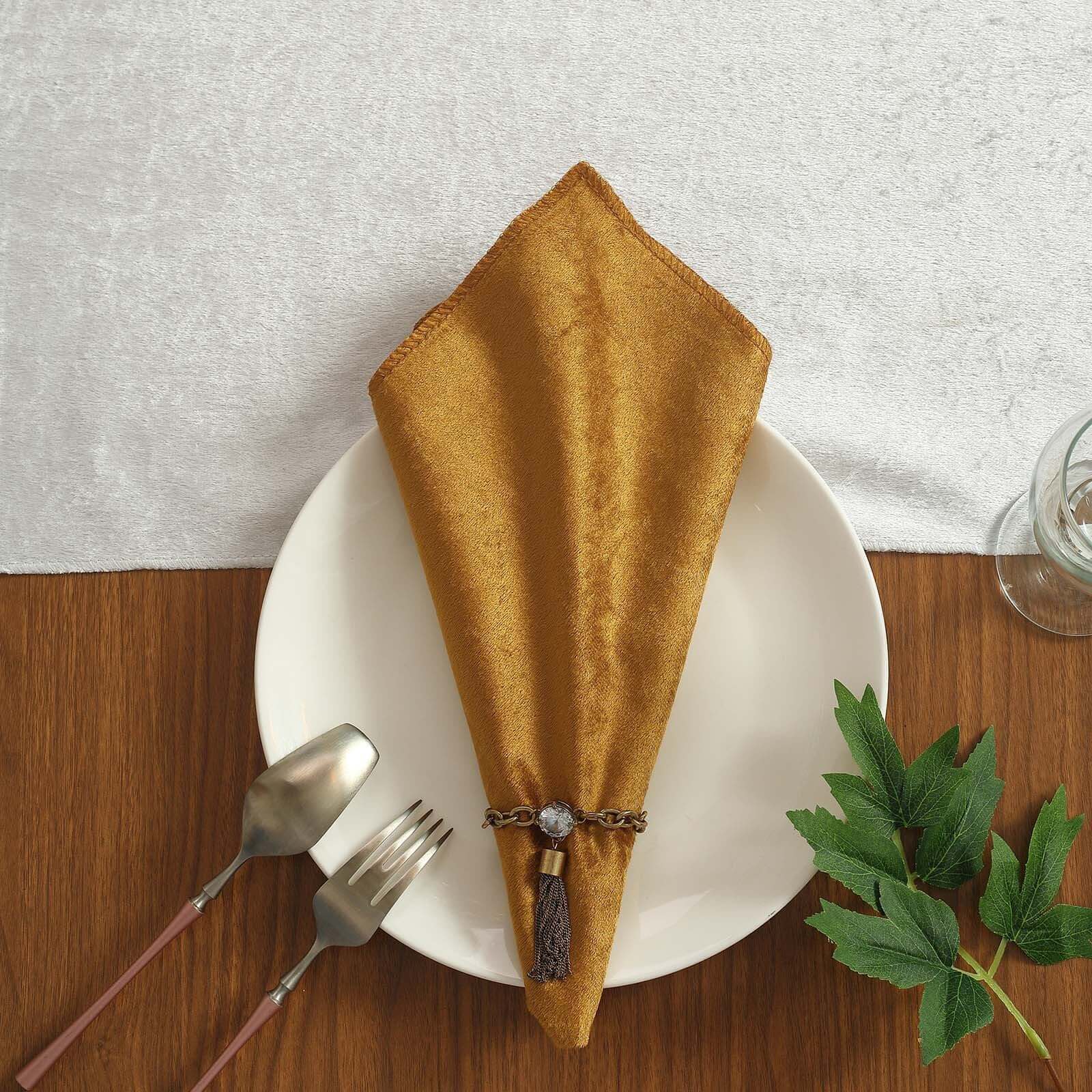 5 Pack Premium Velvet Napkins 20"x20" Gold - Soft Sheen Finish Dinner Napkins for Luxe Weddings, Banquets & Parties - Image 8
