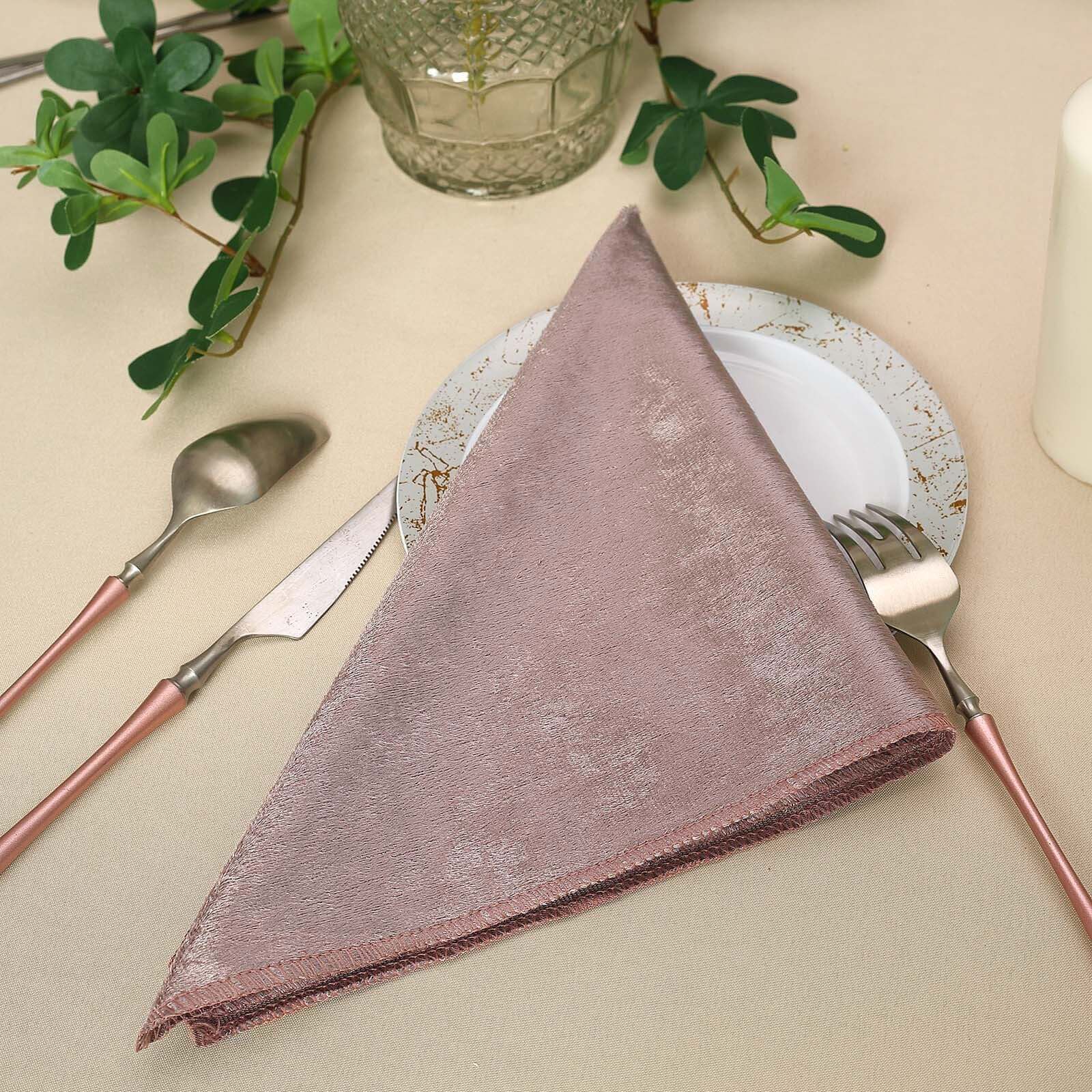 5 Pack Premium Velvet Napkins 20"x20" Mauve - Soft Sheen Finish Dinner Napkins - Image 3