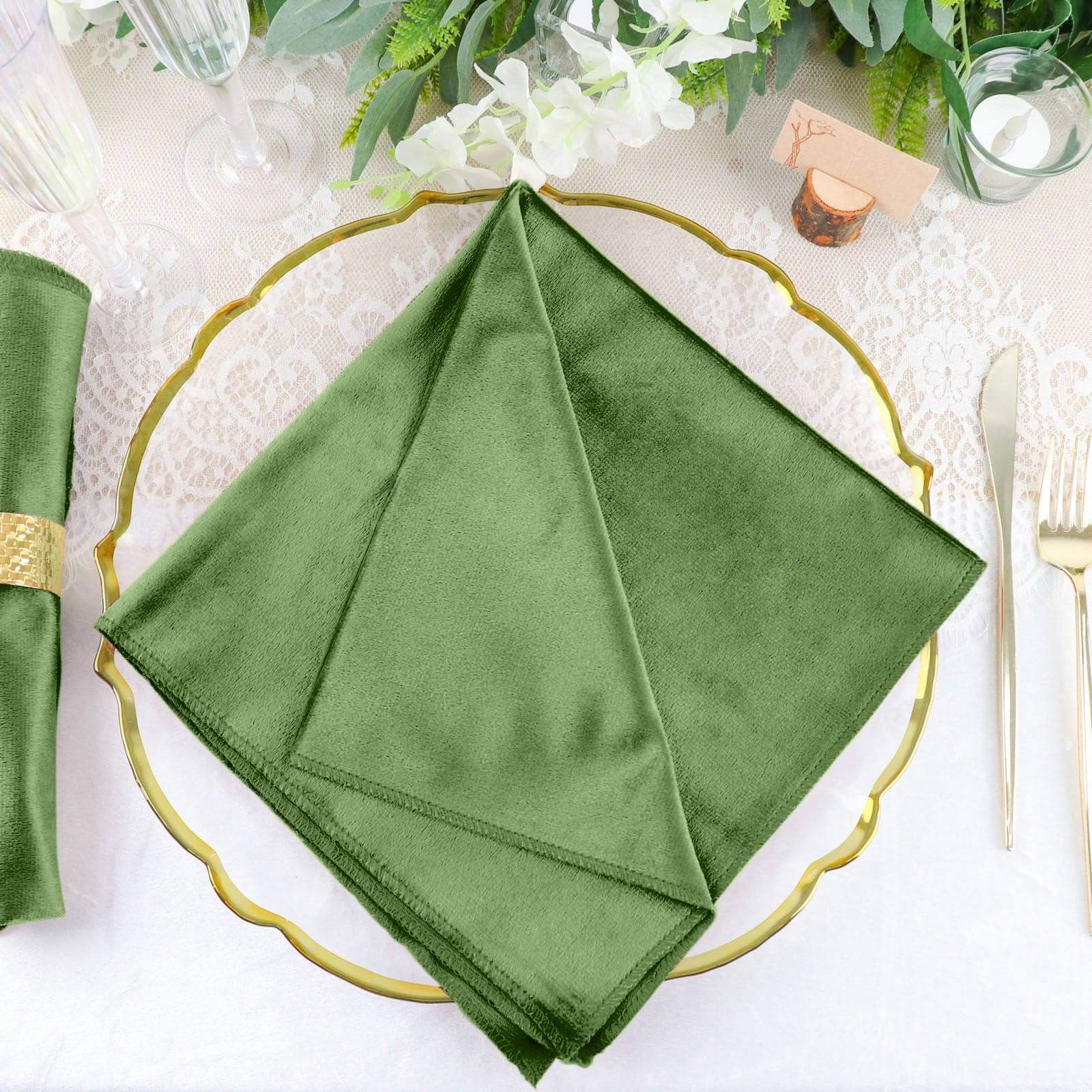 5 Pack Premium Velvet Napkins 20"x20" Olive Green - Soft Sheen Finish Dinner Napkins - Image 5