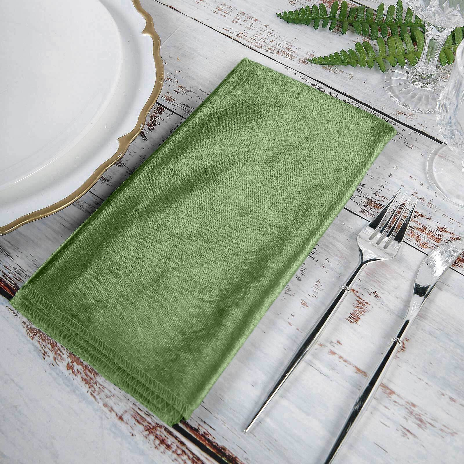 5 Pack Premium Velvet Napkins 20"x20" Olive Green - Soft Sheen Finish Dinner Napkins - Image 6