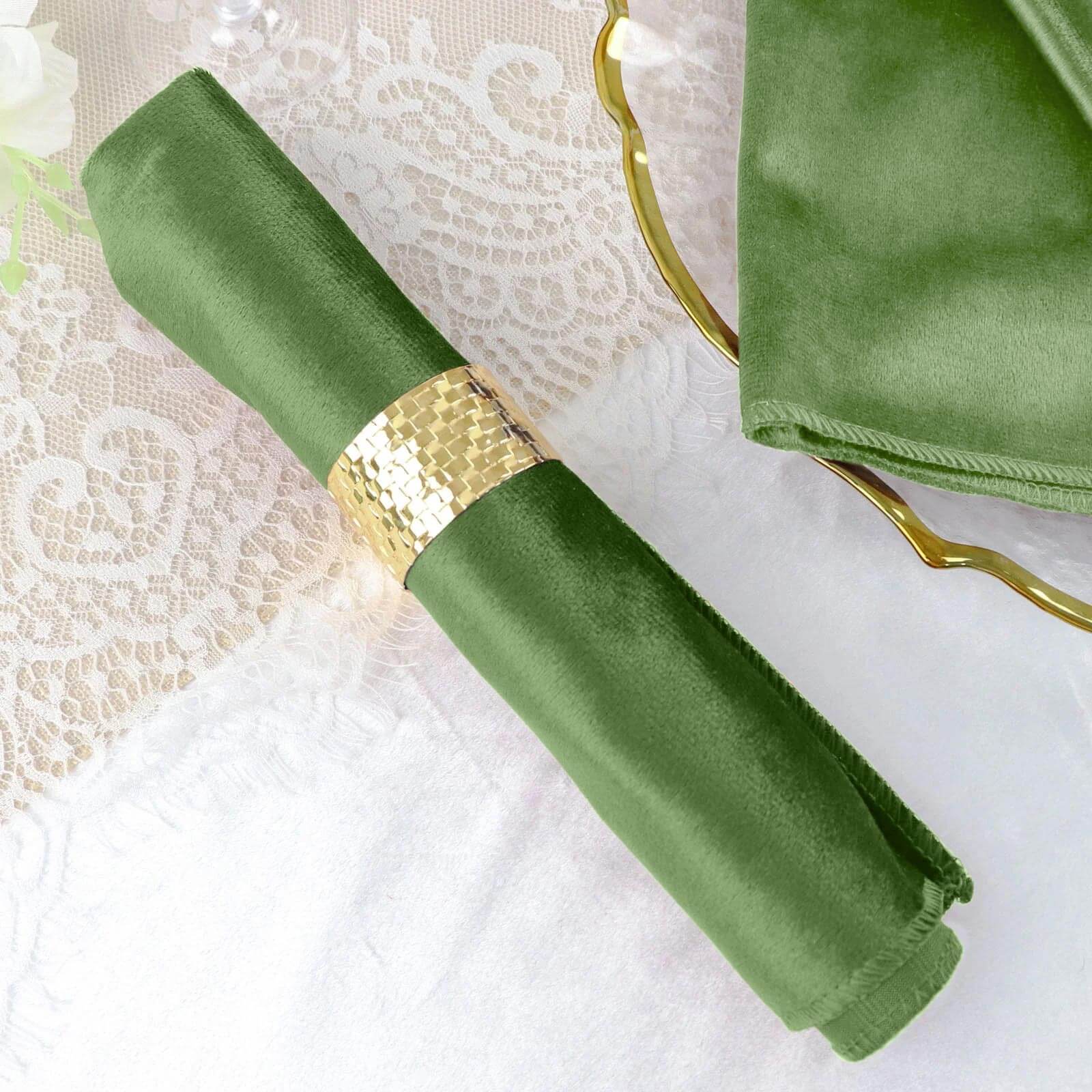 5 Pack Premium Velvet Napkins 20"x20" Olive Green - Soft Sheen Finish Dinner Napkins - Image 7
