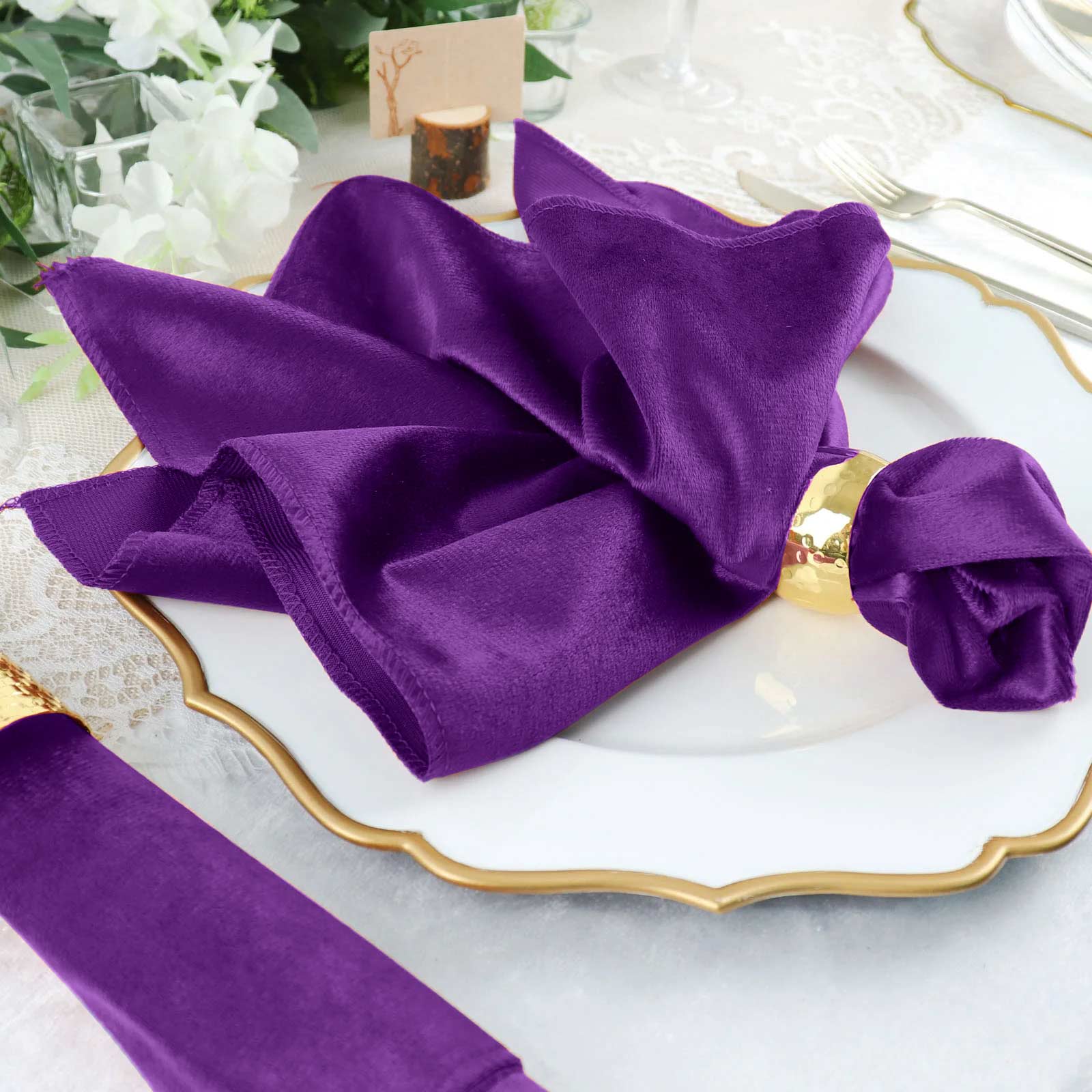 5 Pack Premium Velvet Napkins 20"x20" Purple - Soft Sheen Finish Dinner Napkins - Image 2