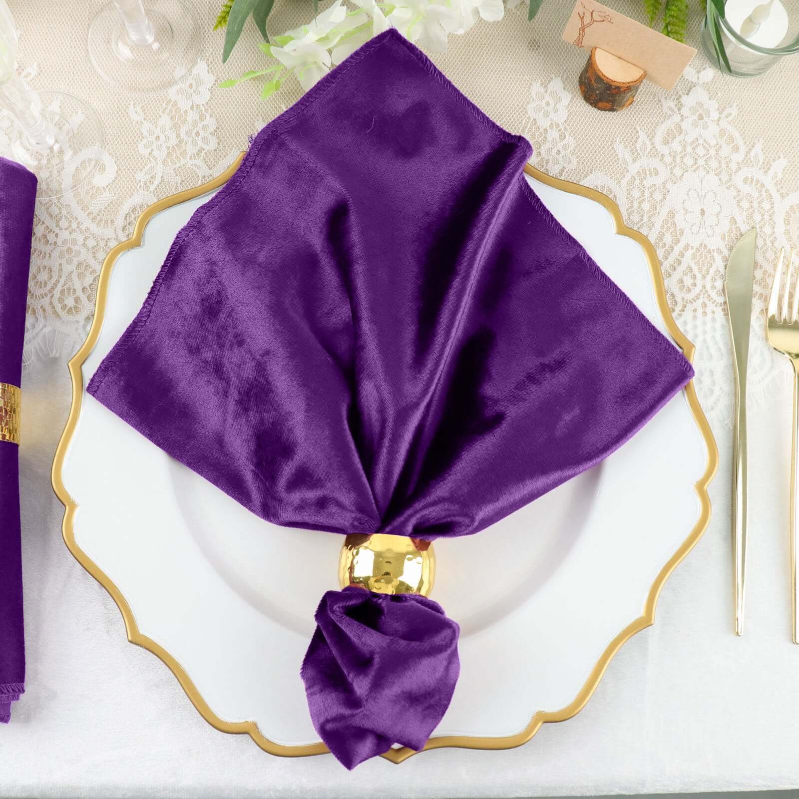 5 Pack Premium Velvet Napkins 20"x20" Purple - Soft Sheen Finish Dinner Napkins - Image 3
