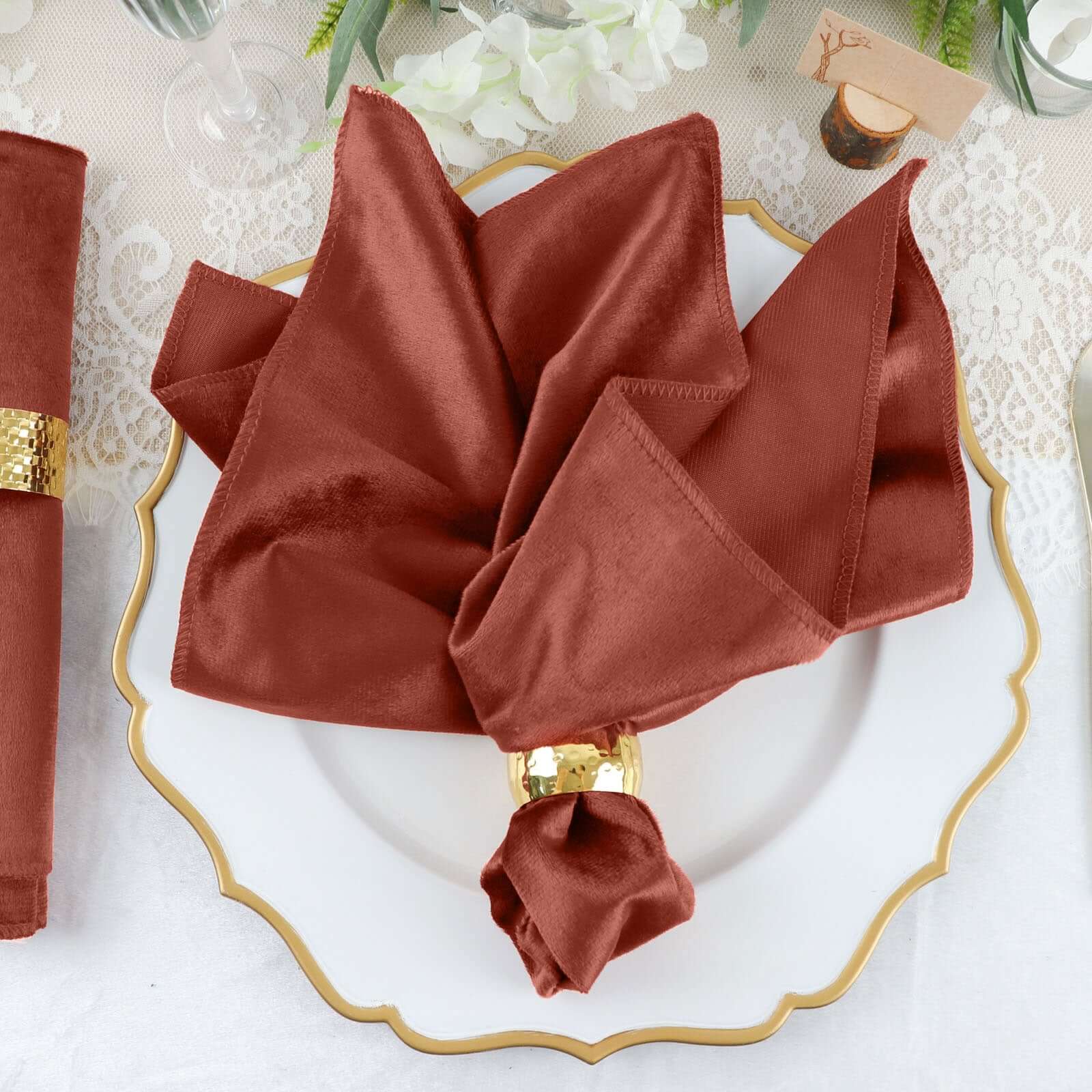 5 Pack Premium Velvet Napkins 20"x20" Terracotta (Rust) - Soft Sheen Finish Dinner Napkins - Image 3