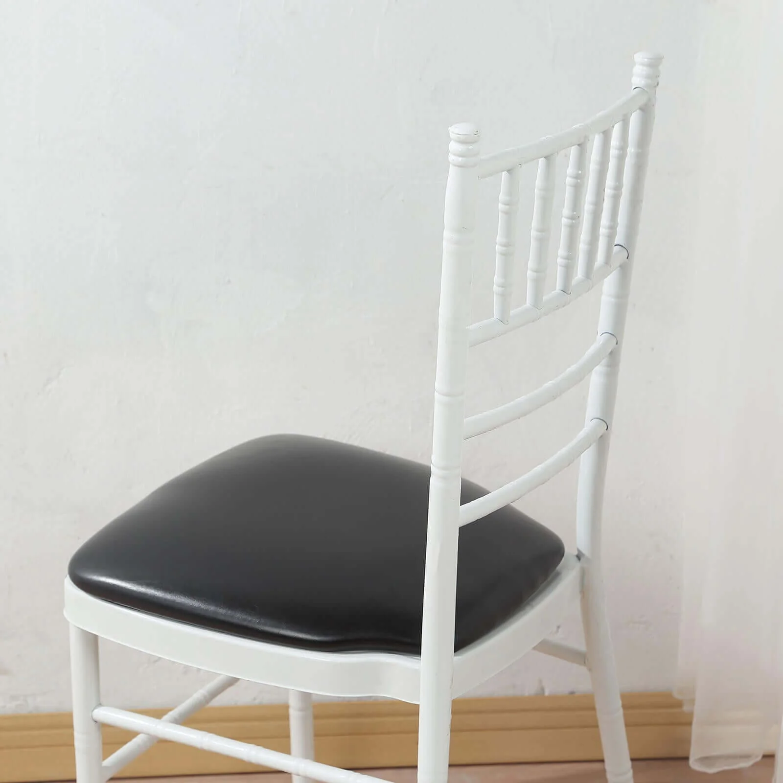 5 Pack PU Leather Chiavari Chair Cushion Pads with Wood Backing Black 1.5" Thick - Tie-Less Non-Slip Design for Dining Chairs 16" - Image 2