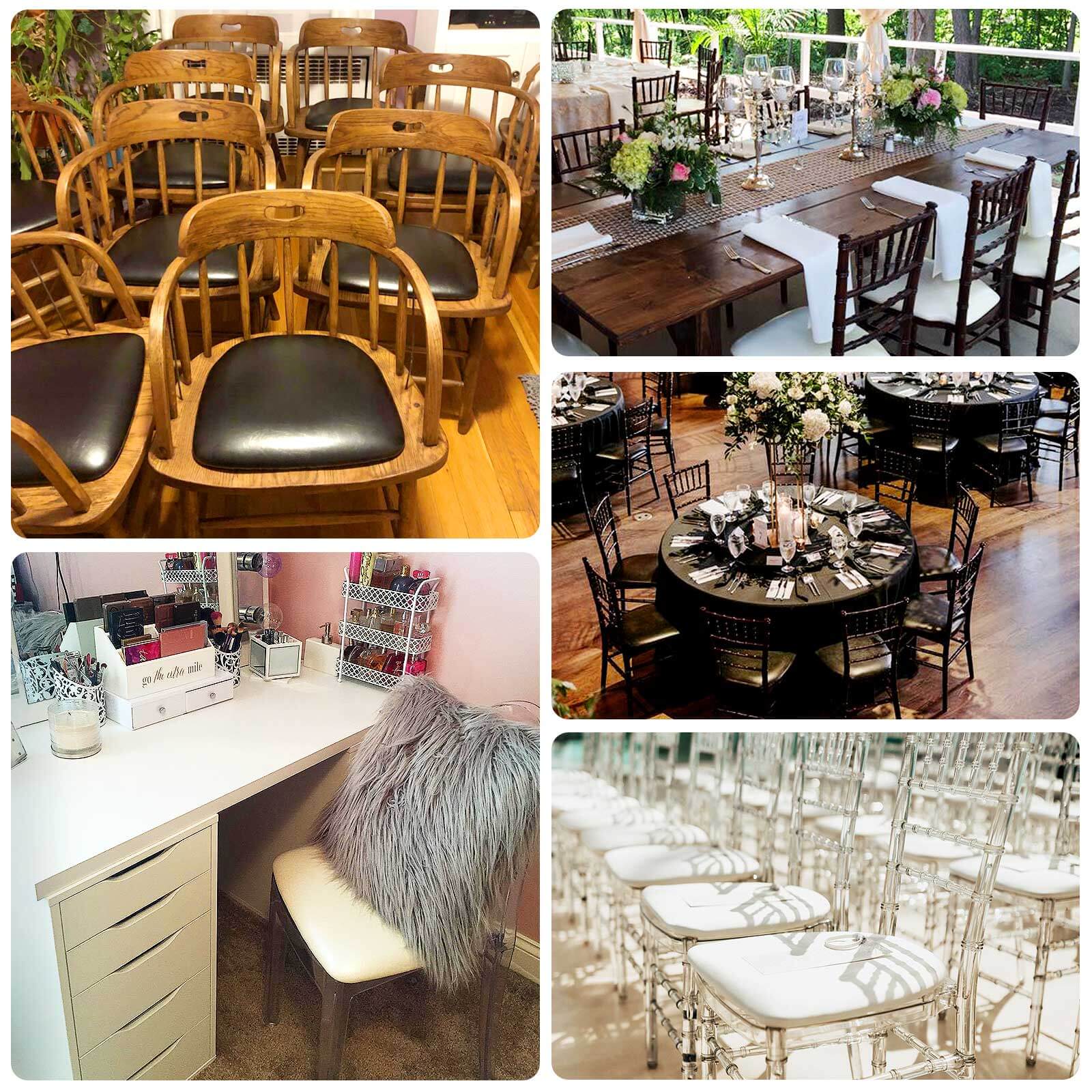 5 Pack PU Leather Chiavari Chair Cushion Pads with Wood Backing Ivory 1.5" Thick - Tie-Less Non-Slip Design for Dining Chairs 16" - Image 5