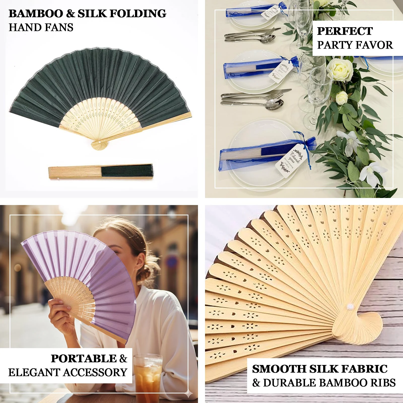 5 Pack Lavender Lilac Asian Silk Folding Fans Party Favors, Oriental Folding Fan Favors - Image 4