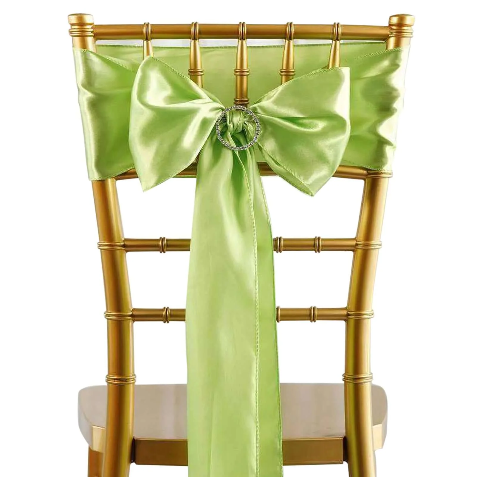 5 Pack Satin Chair Sashes 6"x106" Apple Green - Reusable Chair Bows with Smooth Finish - Image 5