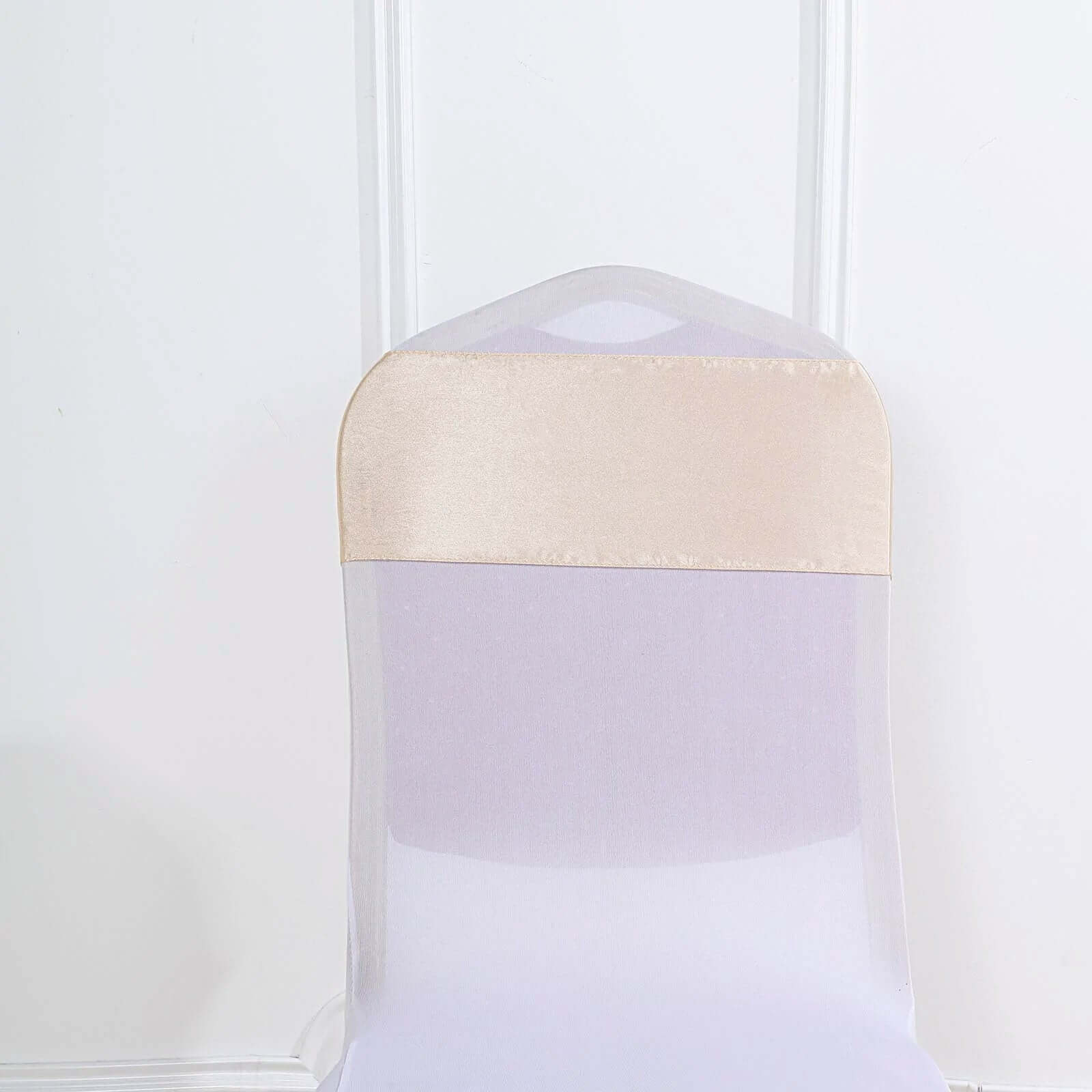5 Pack Satin Chair Sashes 6"x106" Beige - Reusable Chair Bows with Smooth Finish - Image 2