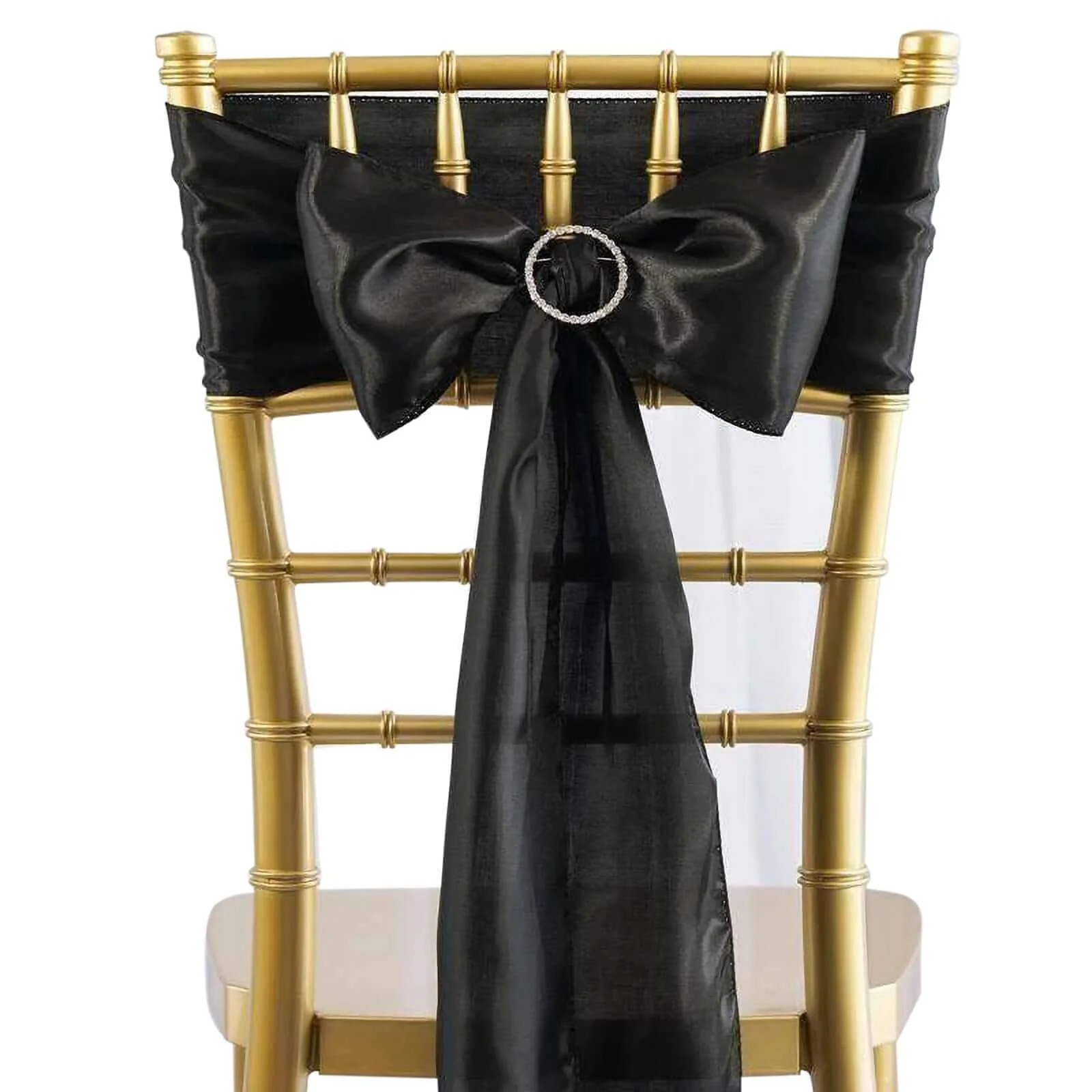 5 Pack Satin Chair Sashes 6"x106" Black - Reusable Chair Bows with Smooth Luxurious Finish for Weddings & Banquets - Image 6