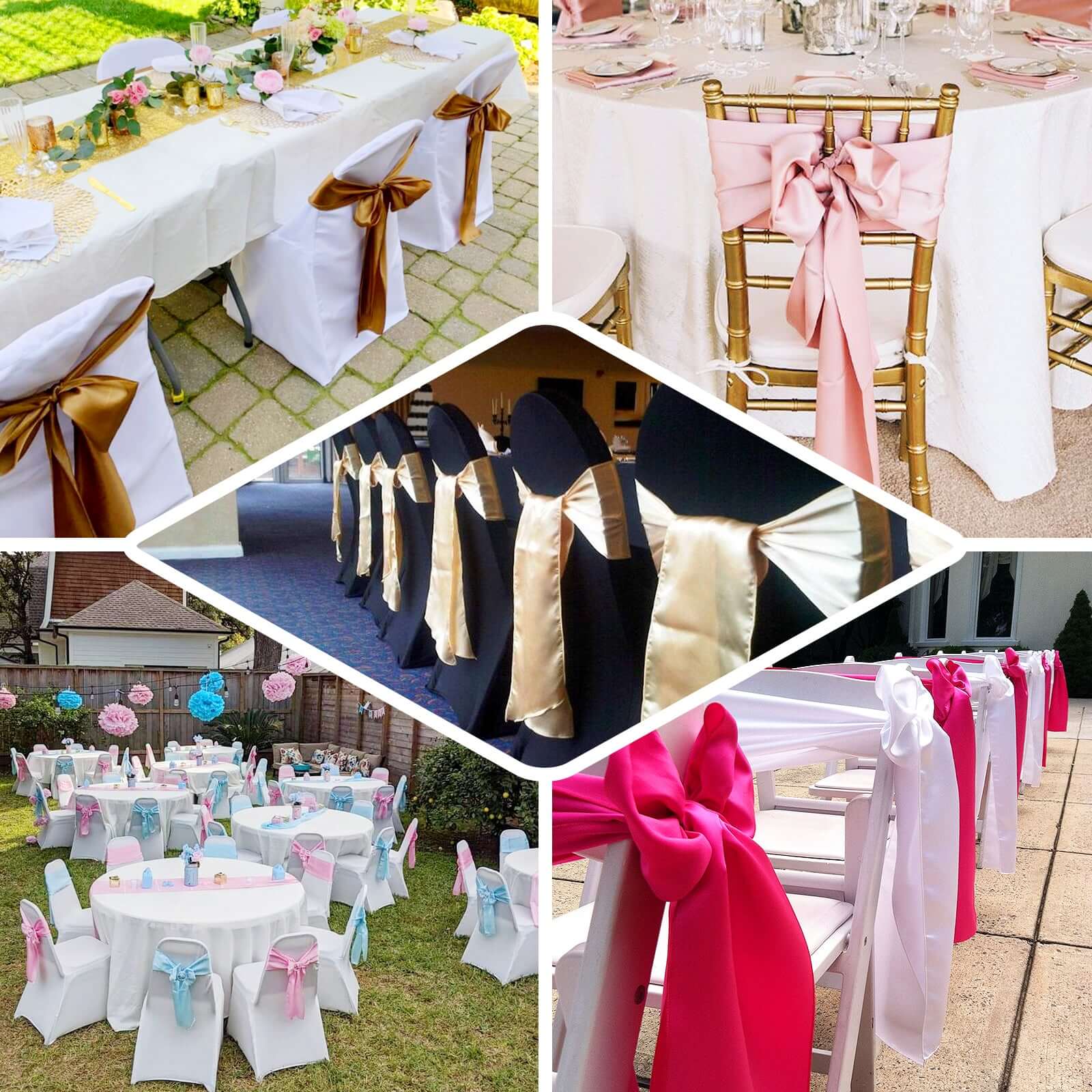 5 Pack Satin Chair Sashes 6"x106" Champagne - Reusable Chair Bows with Smooth Finish - Image 4