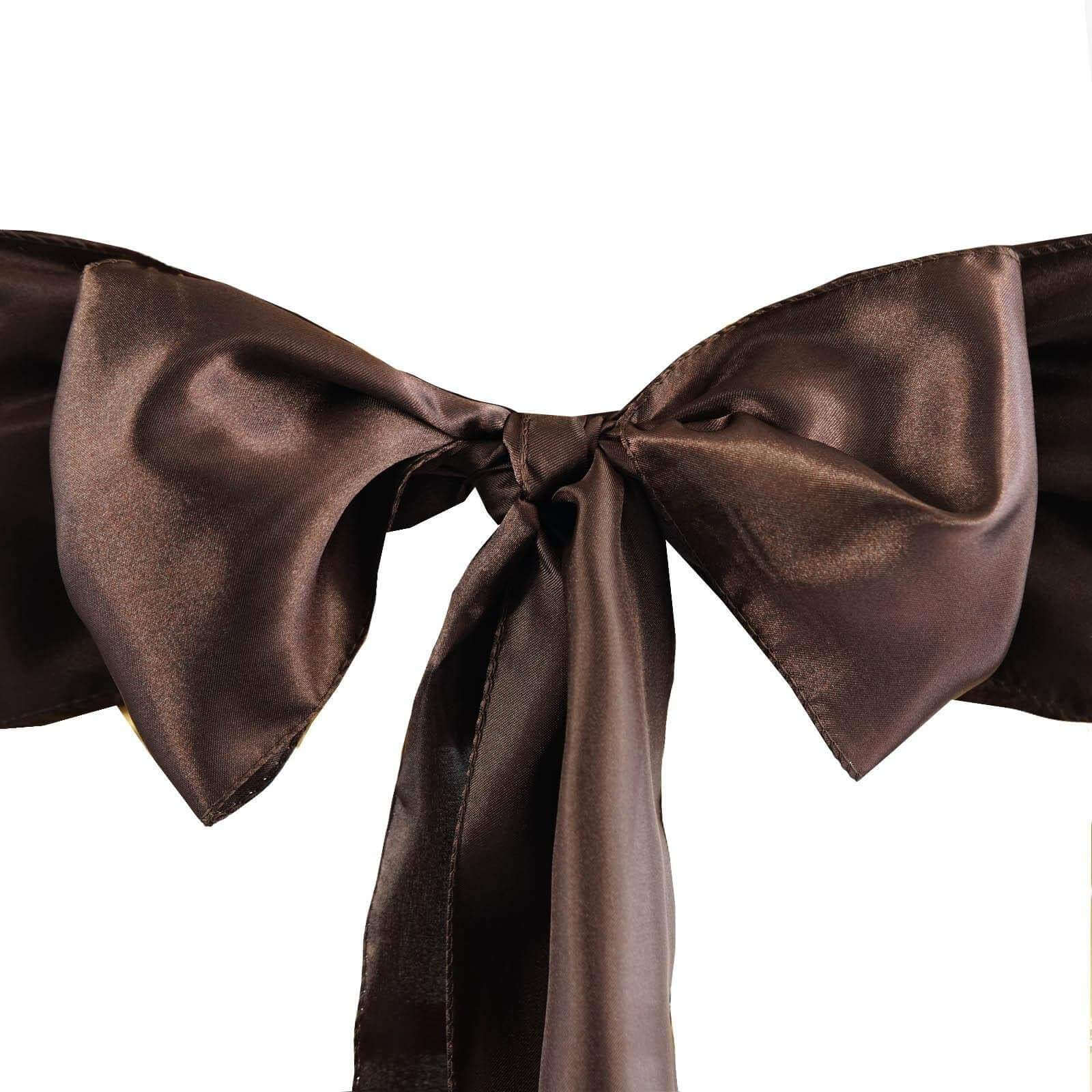 5 Pack Satin Chair Sashes 6"x106" Chocolate - Reusable Chair Bows with Smooth Finish - Image 3