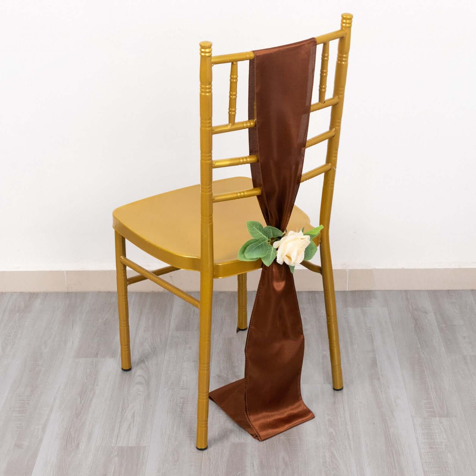 5 Pack Satin Chair Sashes 6"x106" Cinnamon Brown - Reusable Chair Bows with Smooth Finish - Image 6