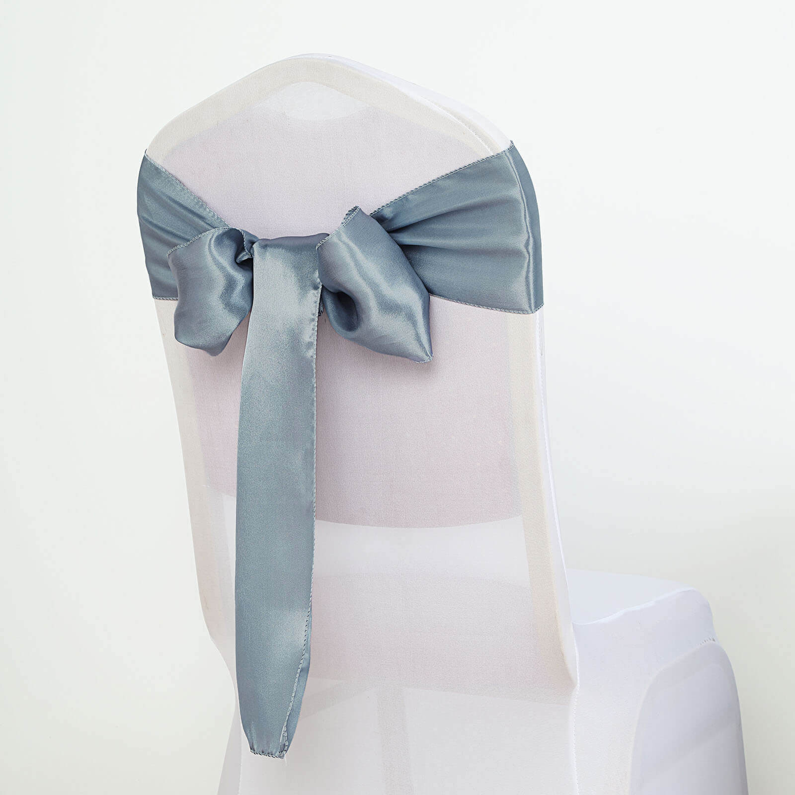 5 Pack Satin Chair Sashes 6"x106" Dusty Blue - Reusable Chair Bows with Smooth Finish - Image 2
