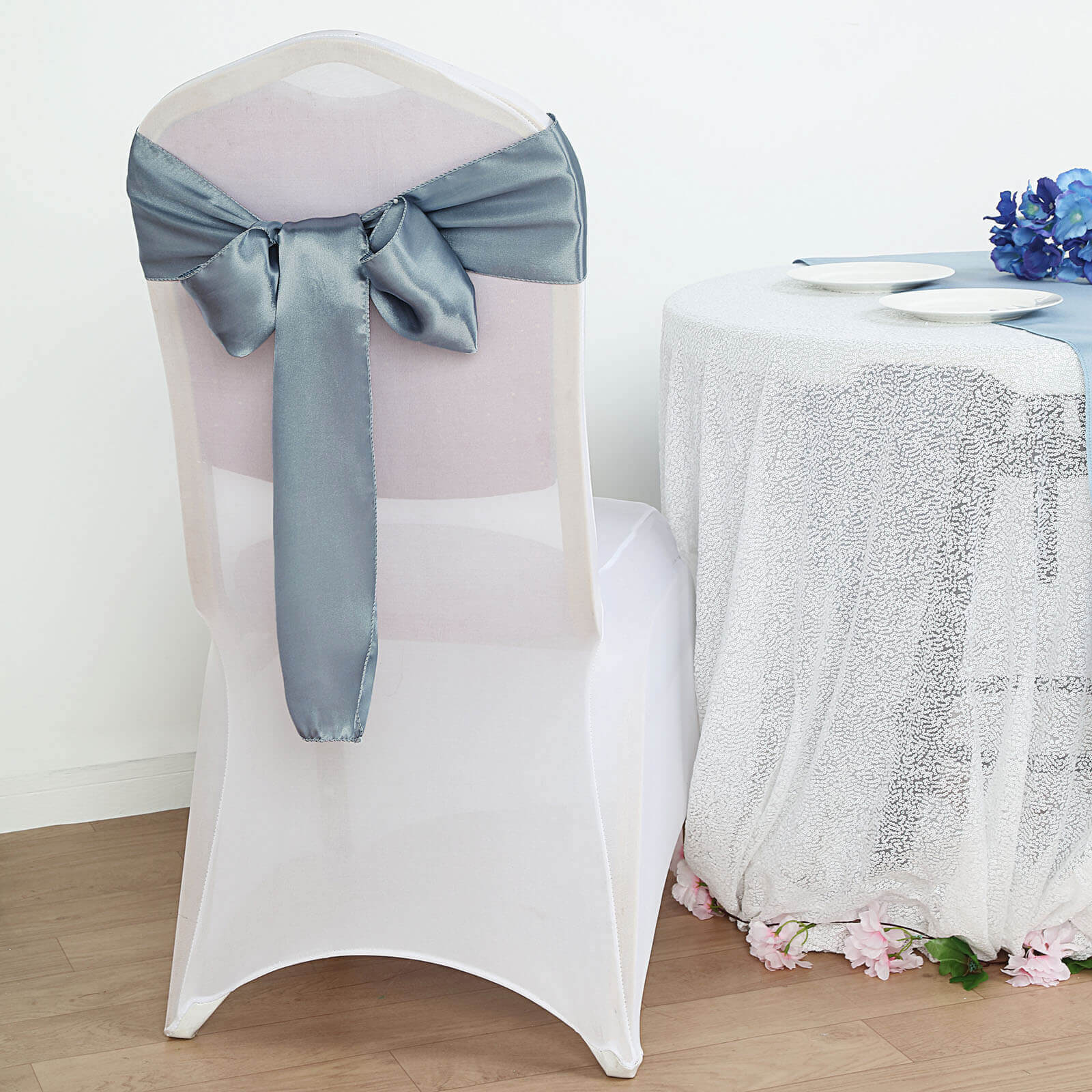 5 Pack Satin Chair Sashes 6"x106" Dusty Blue - Reusable Chair Bows with Smooth Finish - Image 9