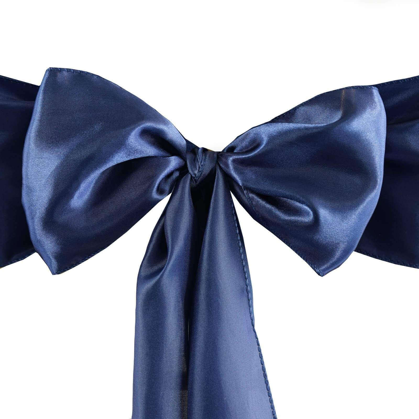 5 Pack Satin Chair Sashes 6"x106" Navy Blue - Reusable Chair Bows with Smooth Finish - Image 3