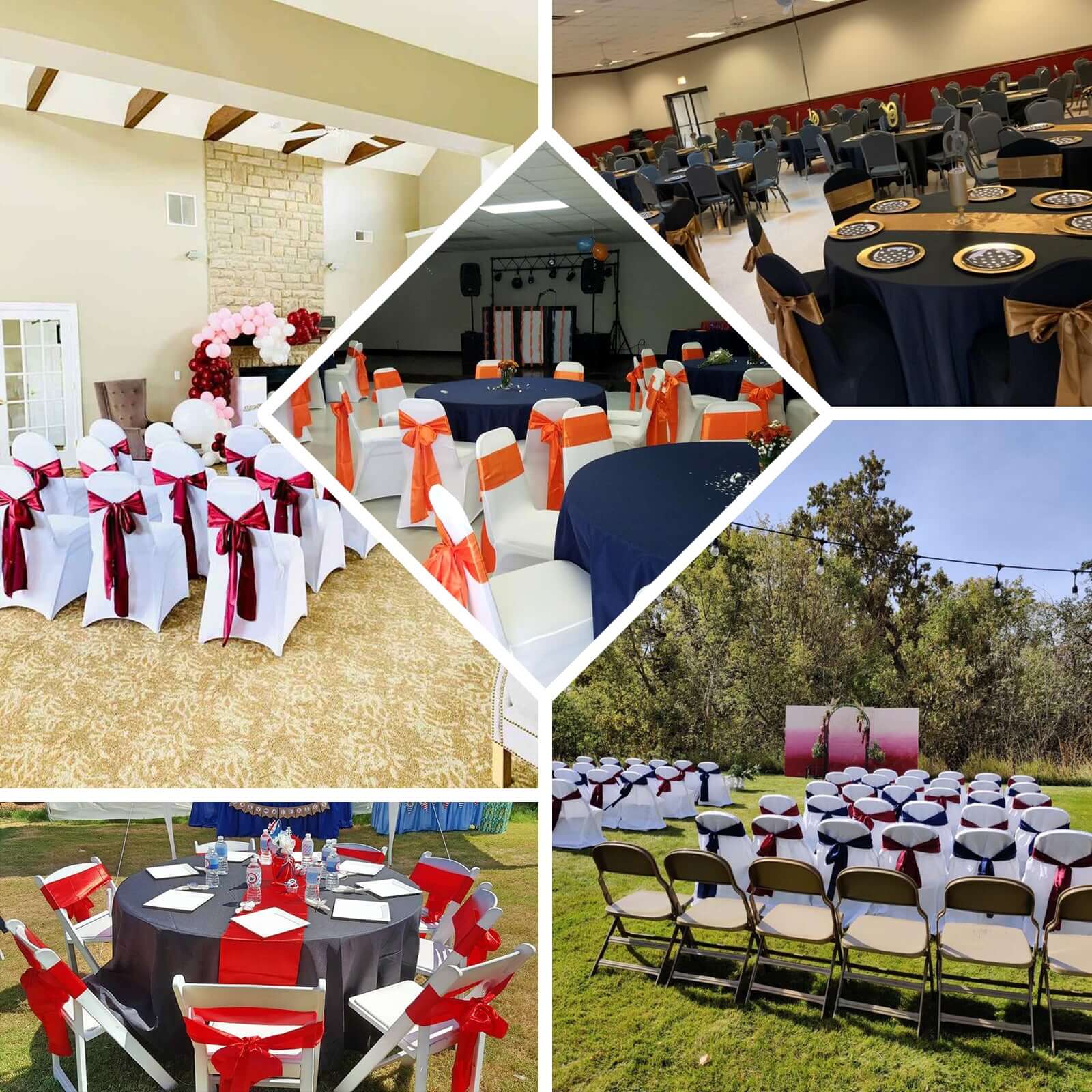 5 Pack Satin Chair Sashes 6"x106" Navy Blue - Reusable Chair Bows with Smooth Finish - Image 5