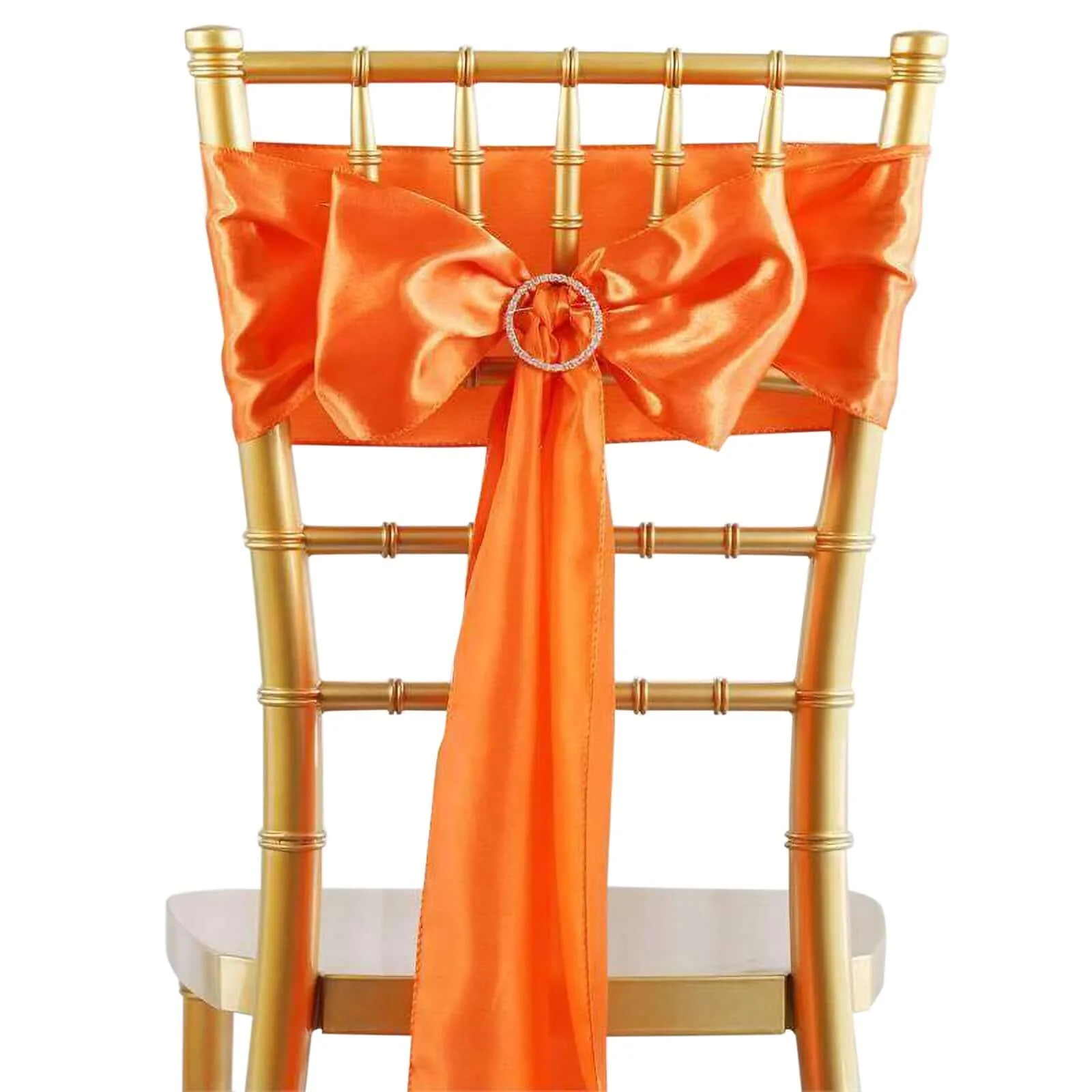 5 Pack Satin Chair Sashes 6"x106" Orange - Reusable Chair Bows with Smooth Finish - Image 6