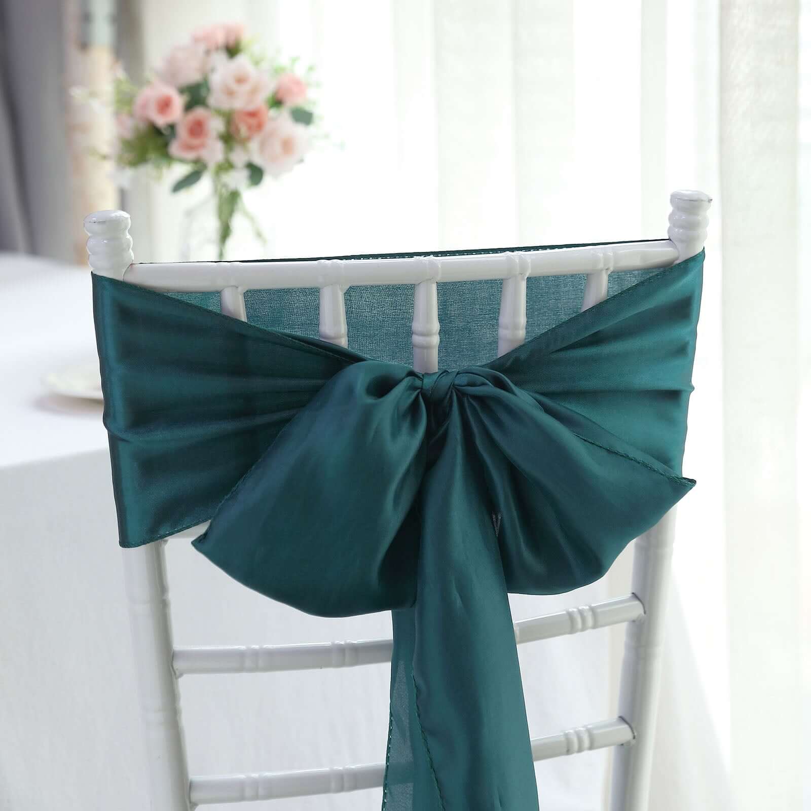 5 Pack Satin Chair Sashes 6"x106" Peacock Teal - Reusable Chair Bows with Smooth Finish - Image 2