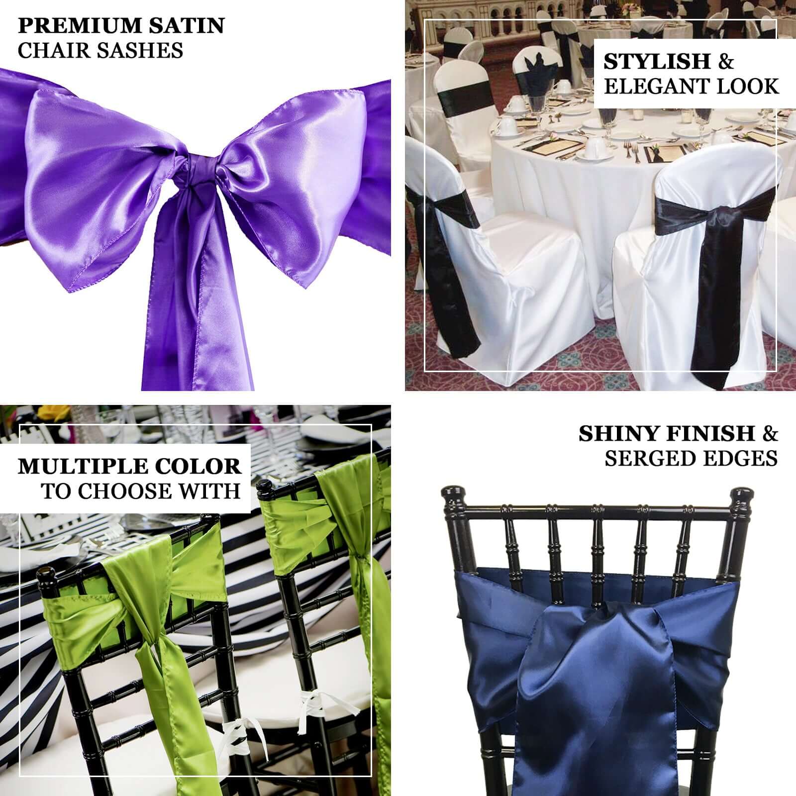 5 Pack Satin Chair Sashes 6"x106" Purple - Reusable Chair Bows with Smooth Finish - Image 4