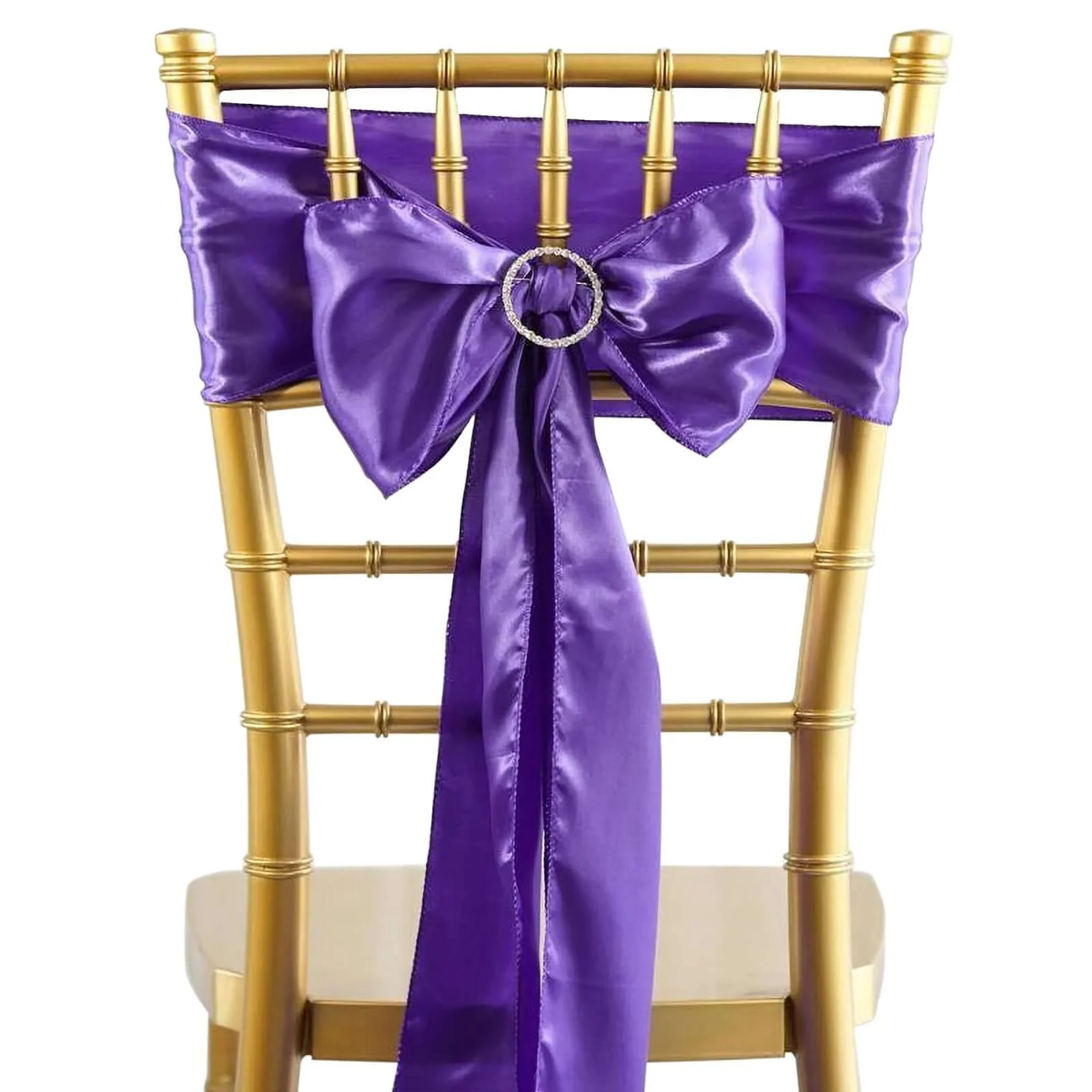 5 Pack Satin Chair Sashes 6"x106" Purple - Reusable Chair Bows with Smooth Finish - Image 6
