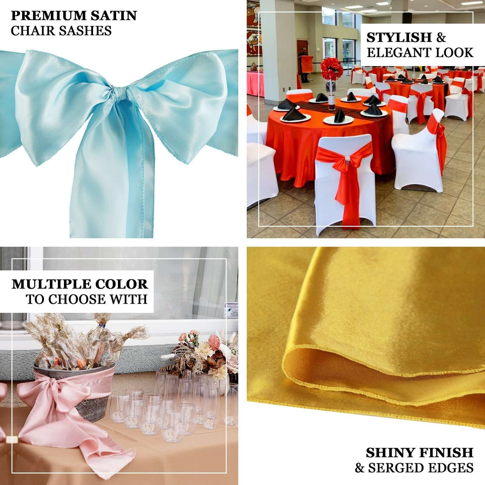 5 Pack Satin Chair Sashes 6"x106" Red - Reusable Chair Bows with Smooth Finish - Image 3