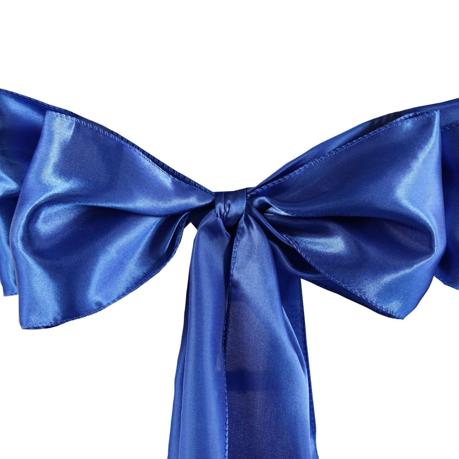 5 Pack Satin Chair Sashes 6"x106" Royal Blue - Reusable Chair Bows with Smooth Finish - Image 3