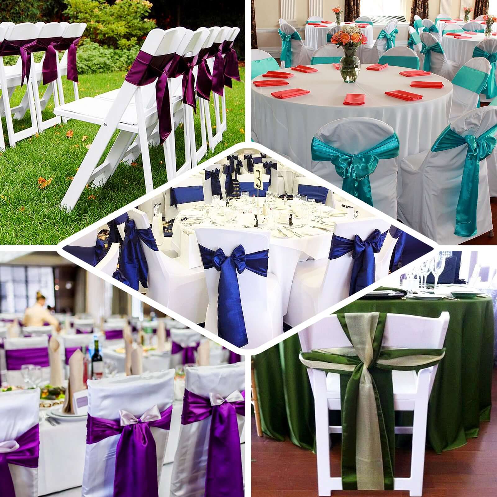 5 Pack Satin Chair Sashes 6"x106" Royal Blue - Reusable Chair Bows with Smooth Finish - Image 5