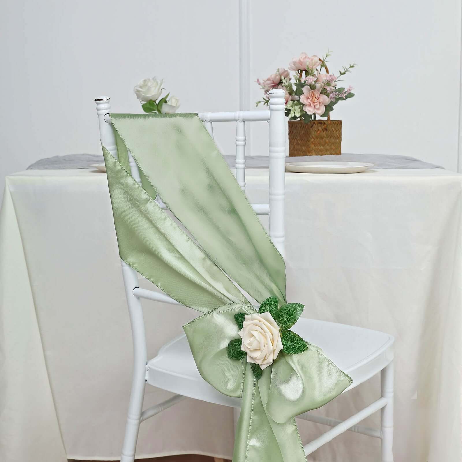 5 Pack Satin Chair Sashes 6"x106" Sage Green - Reusable Chair Bows with Smooth Finish - Image 11
