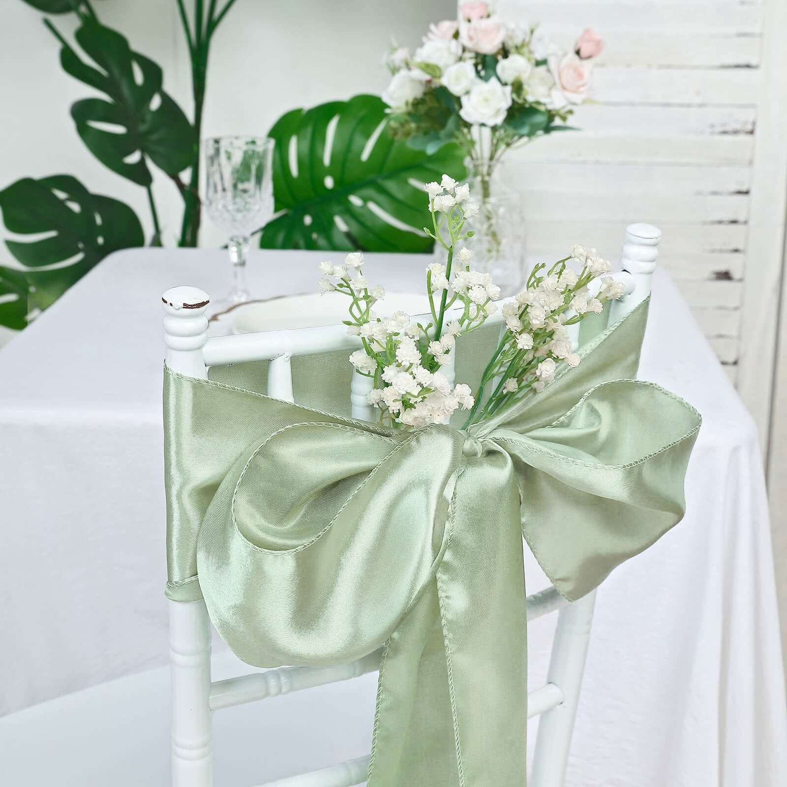 5 Pack Satin Chair Sashes 6"x106" Sage Green - Reusable Chair Bows with Smooth Finish - Image 8