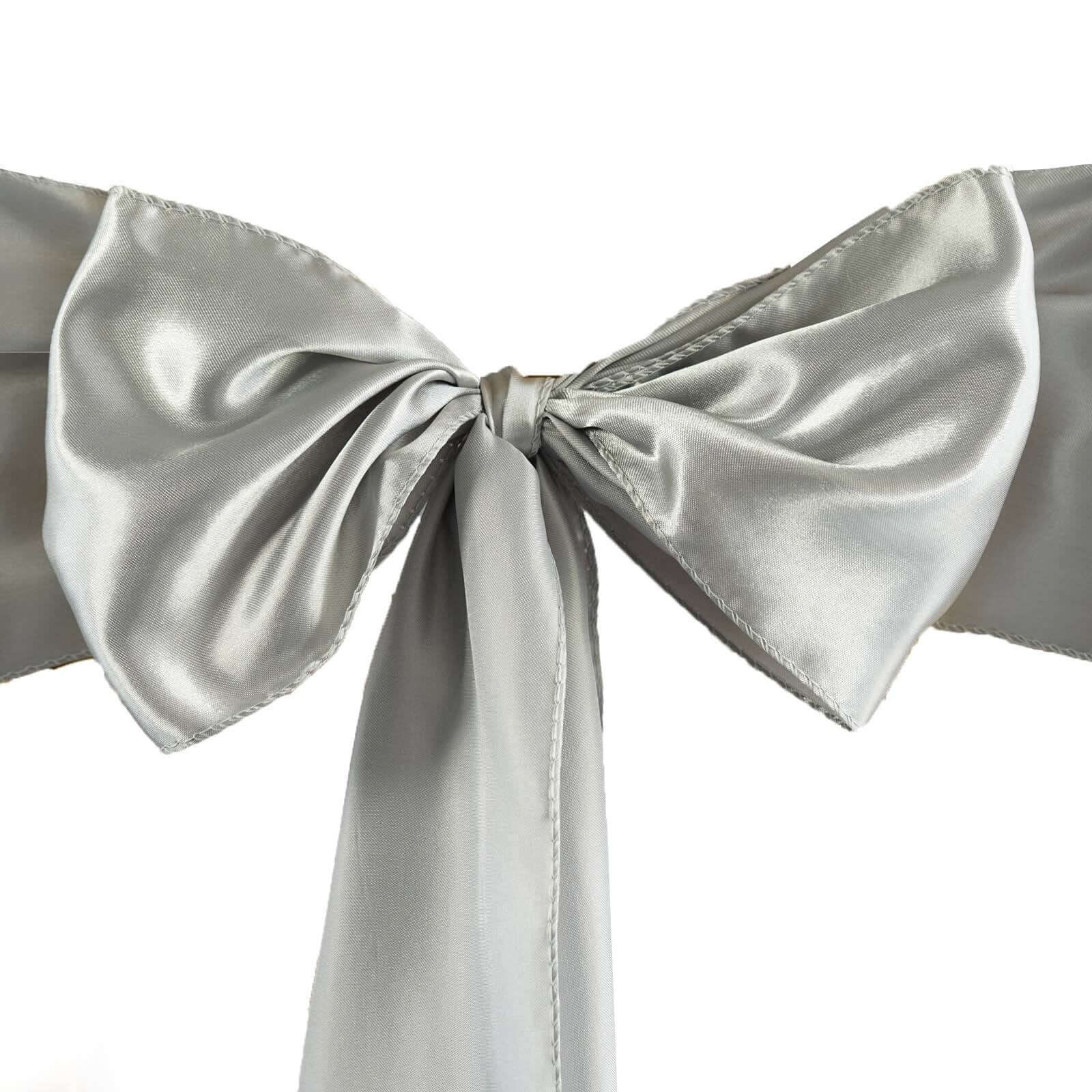 5 Pack Satin Chair Sashes 6"x106" Silver - Reusable Chair Bows with Smooth Finish - Image 3