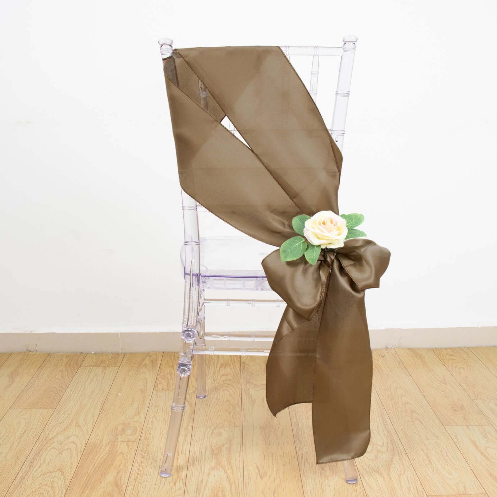 5 Pack Satin Chair Sashes 6"x106" Taupe - Reusable Chair Bows with Smooth Finish - Image 11