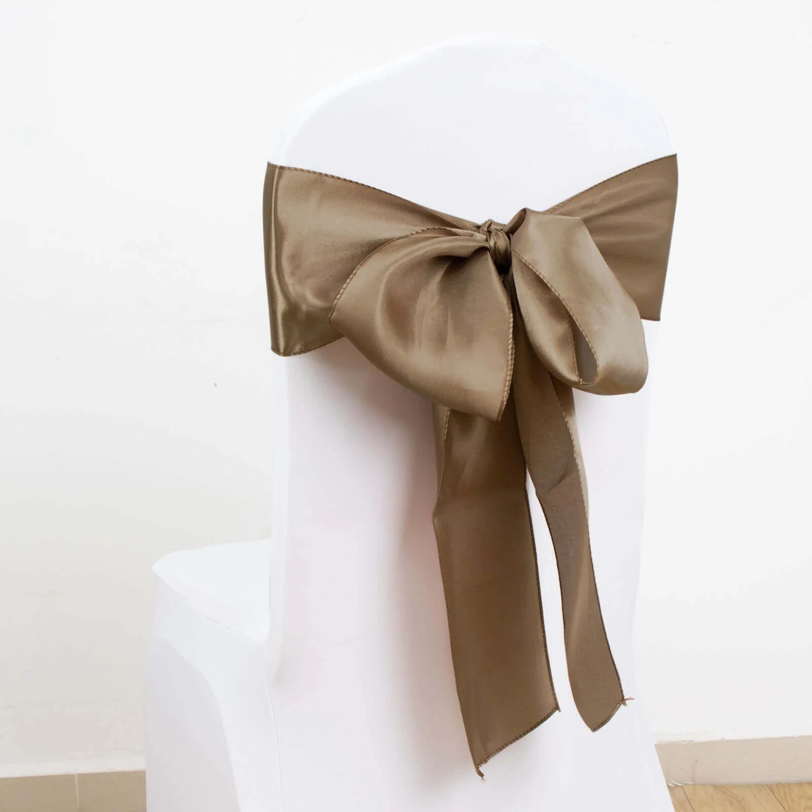 5 Pack Satin Chair Sashes 6"x106" Taupe - Reusable Chair Bows with Smooth Finish - Image 12
