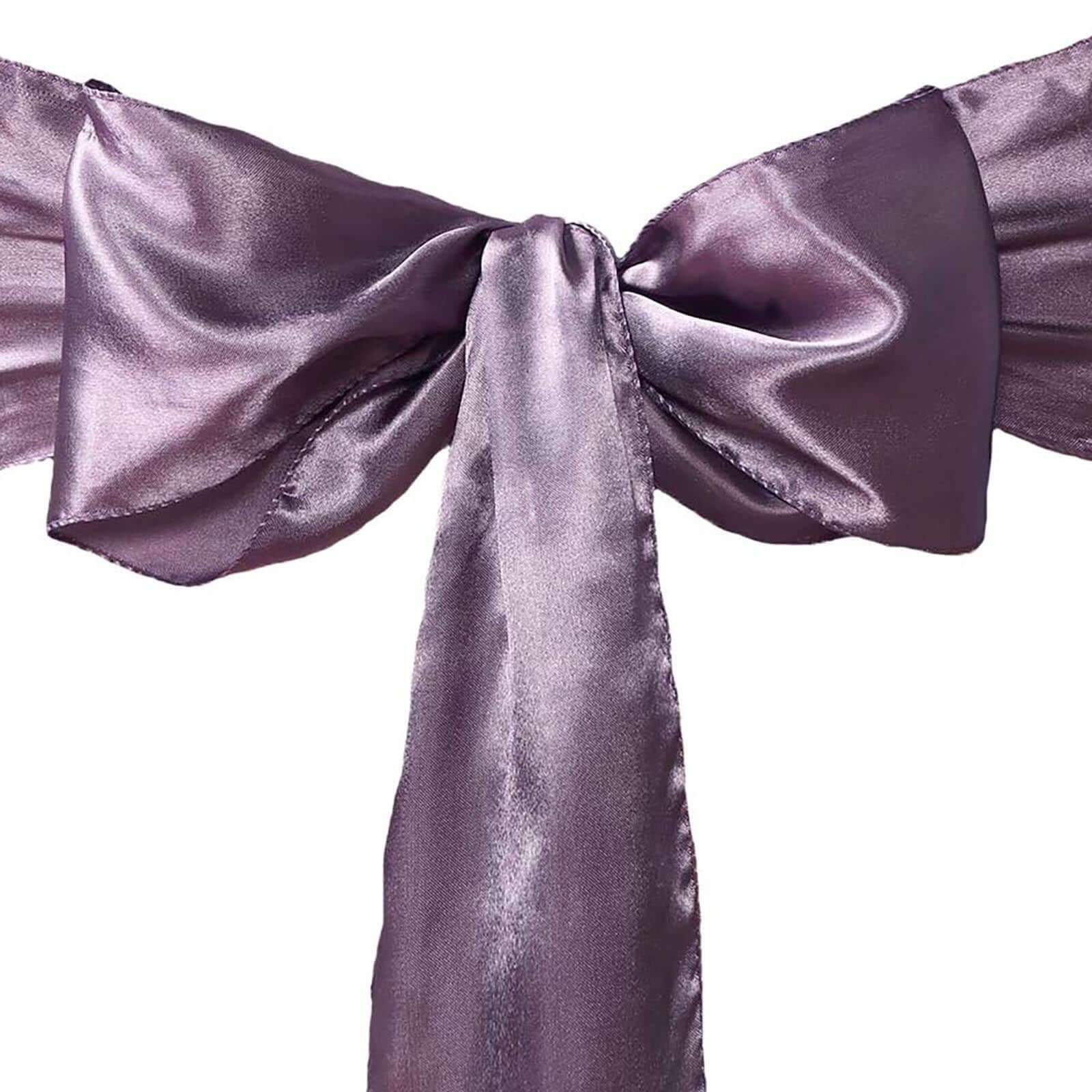 5 Pack Satin Chair Sashes 6"x106" Violet Amethyst - Reusable Chair Bows with Smooth Finish - Image 6
