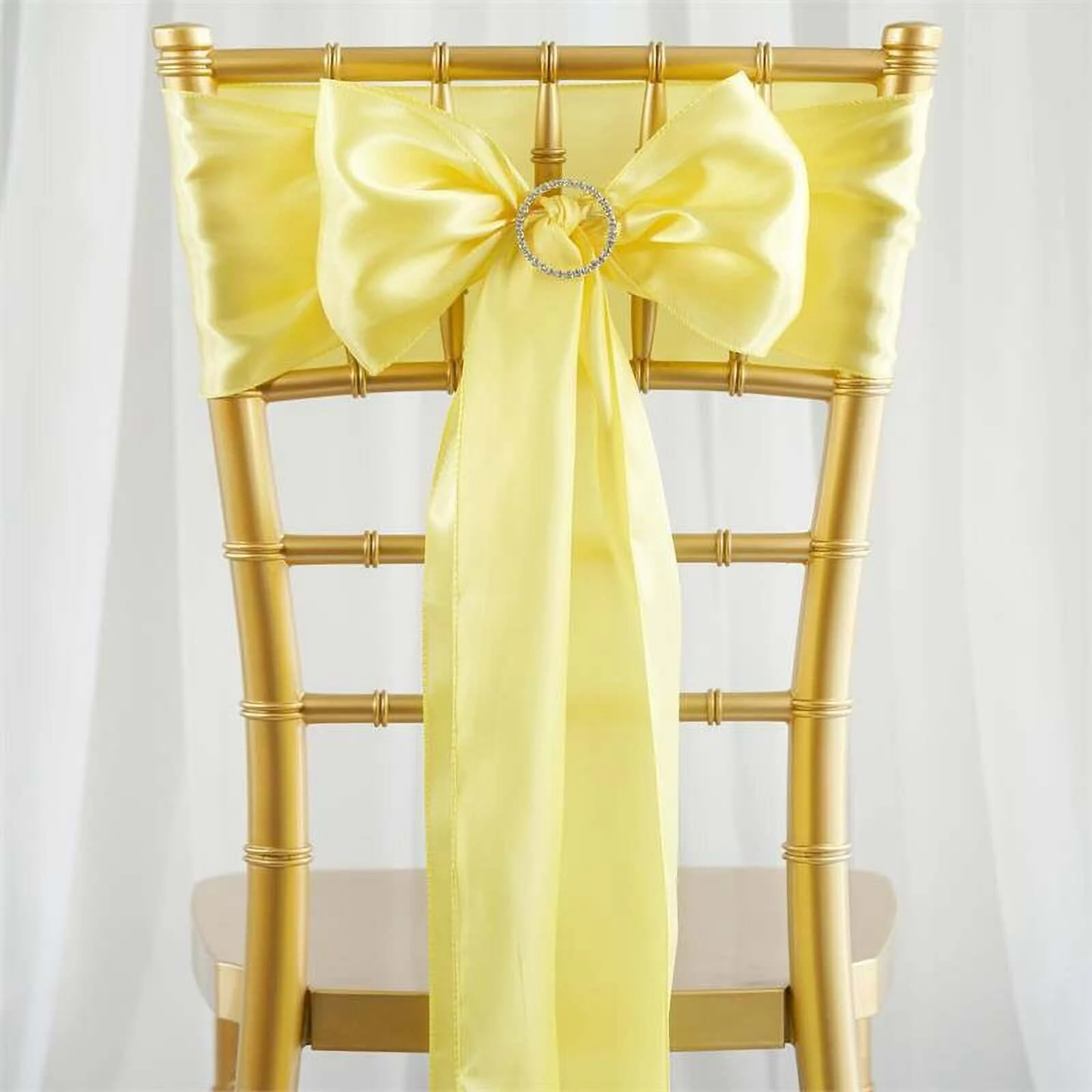 5 Pack Satin Chair Sashes 6"x106" Yellow - Reusable Chair Bows with Smooth Finish