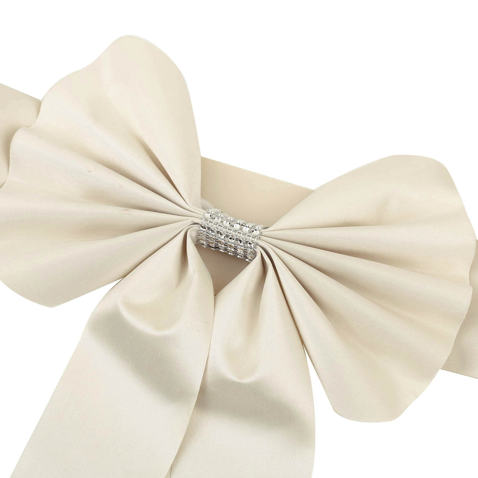 5 Pack Satin Faux Leather Chair Sashes Ivory with Diamond Rhinestone Buckles - Reversible Pre-tied Bow Tie Chair Bands - Image 11