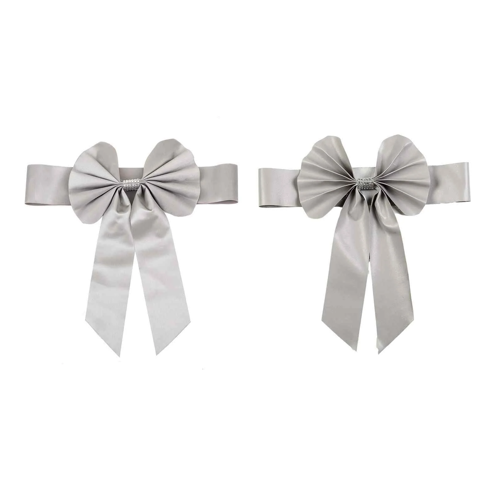 5 Pack Satin Faux Leather Chair Sashes Silver with Diamond Rhinestone Buckles - Reversible Pre-tied Bow Tie Chair Bands - Image 15