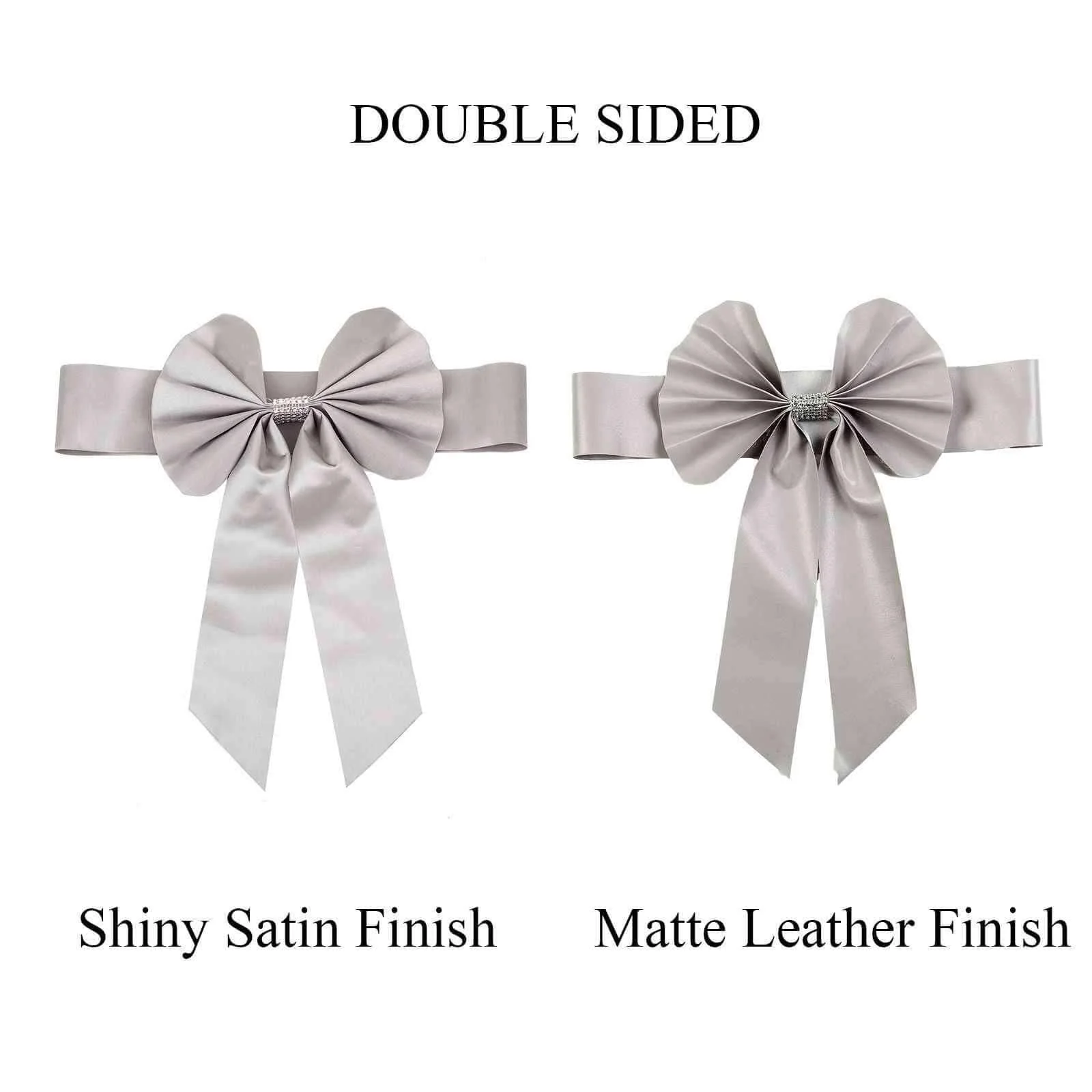 5 Pack Satin Faux Leather Chair Sashes Silver with Diamond Rhinestone Buckles - Reversible Pre-tied Bow Tie Chair Bands - Image 16